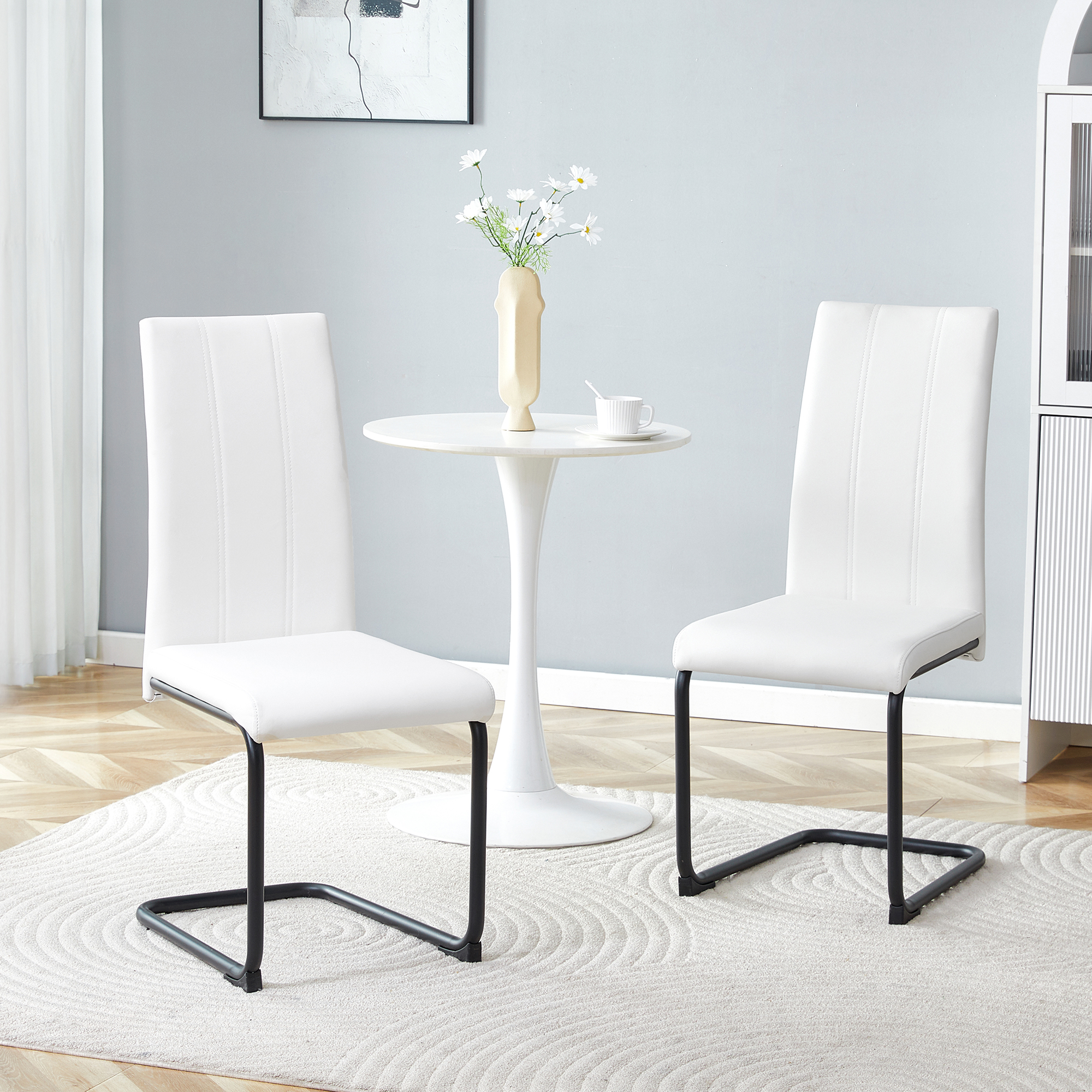 4-Pack White PU Upholstered Dining Chairs - Modern Kitchen Side Chairs With Sturdy Black Powder-Coated Metal Tube Legs, Comfortable High-Back Seating For Dining Room, Kitchen & Living Room — foto 3