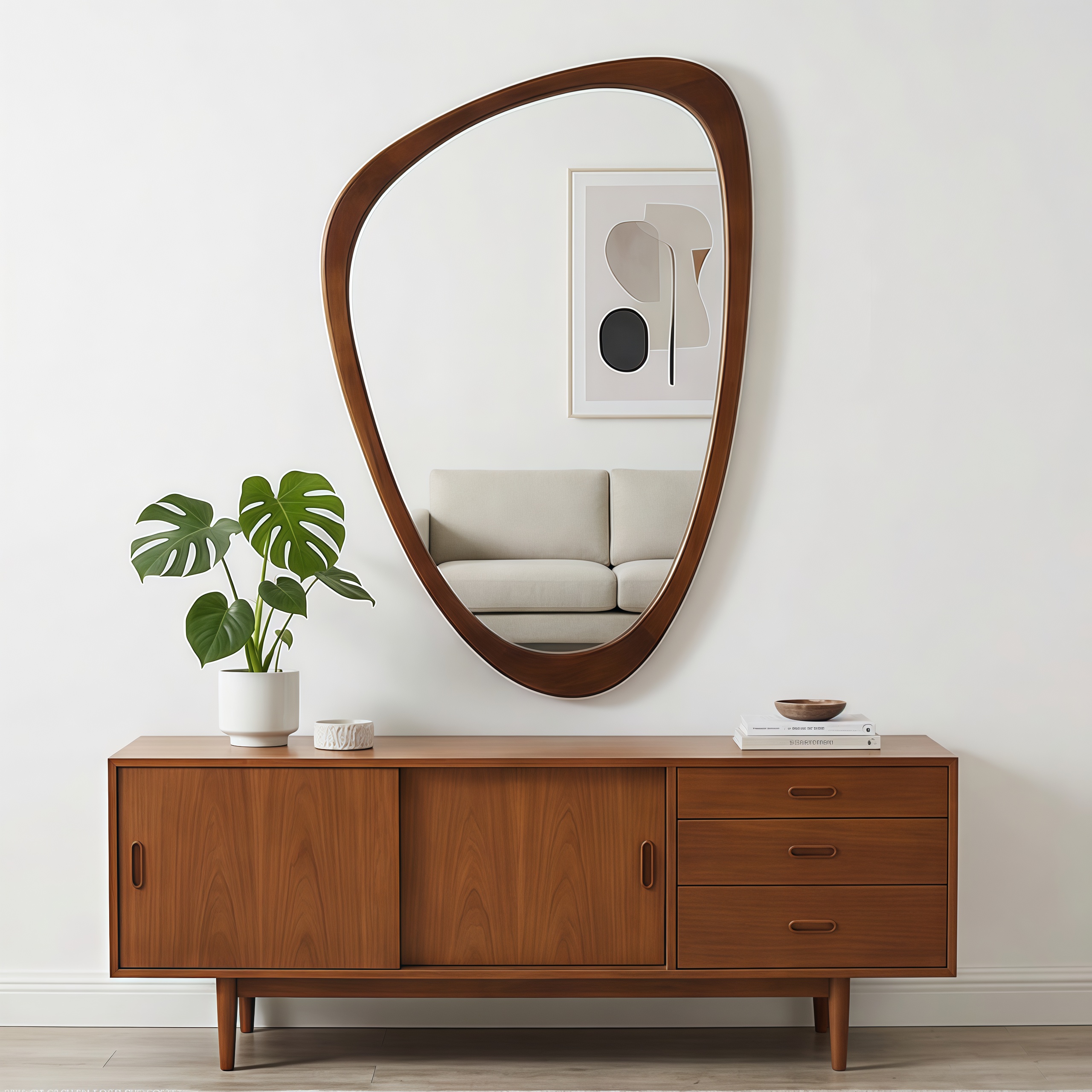 Miroir décoratif à cadre irrégulier en bois massif, couleur noyer noir, 20x30 – Image 2