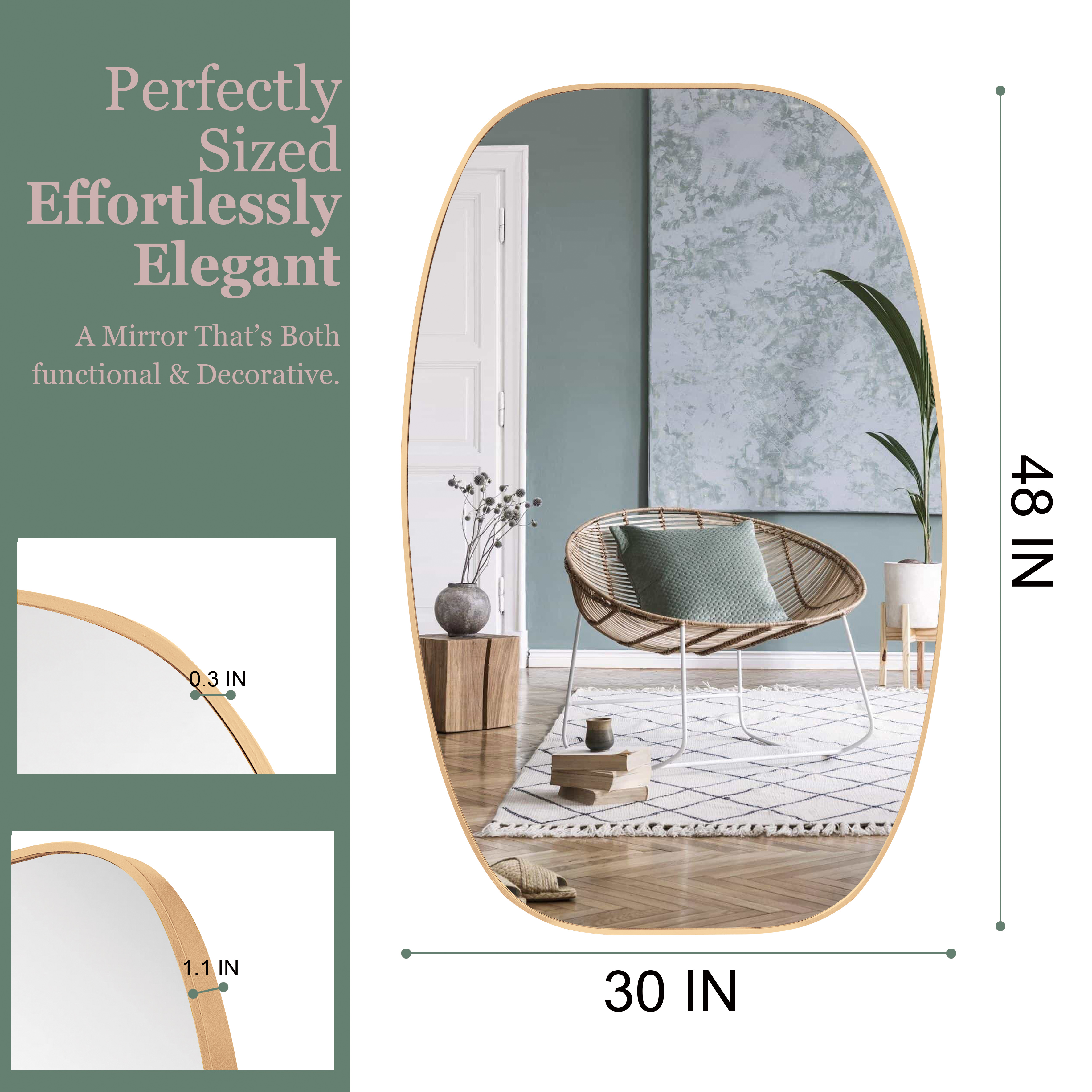30x48 In Gold Metal Framed Oval Vanity Bathrrom Mirror For Wall thumbnail 3