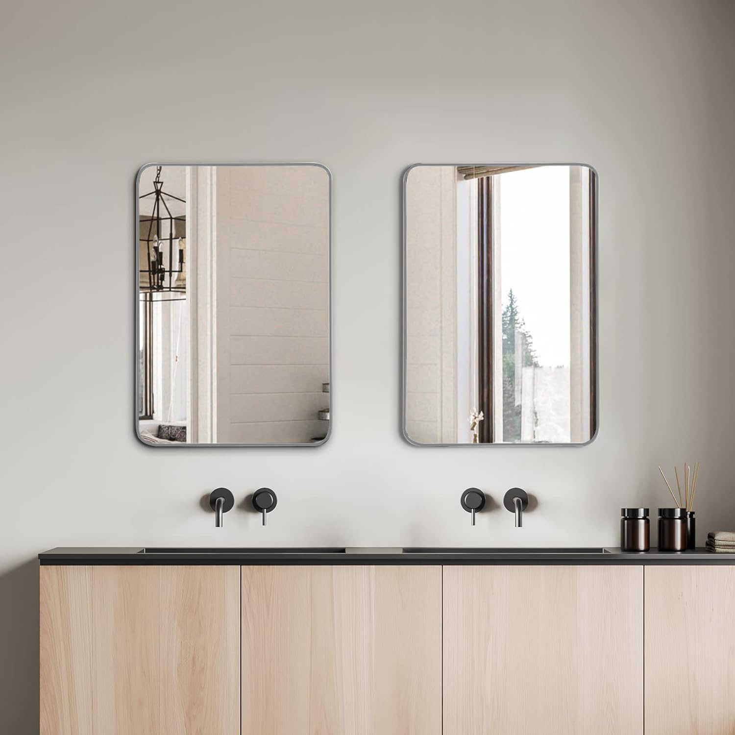 Miroir de salle de bain rectangulaire avec cadre en métal argenté de 24 x 32 pouces – Image 5