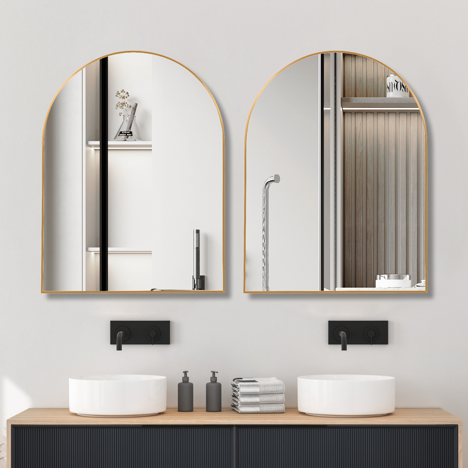 Miroir de salle de bain arqué avec cadre en métal doré de 30 x 40 pouces pour mur – Image 4