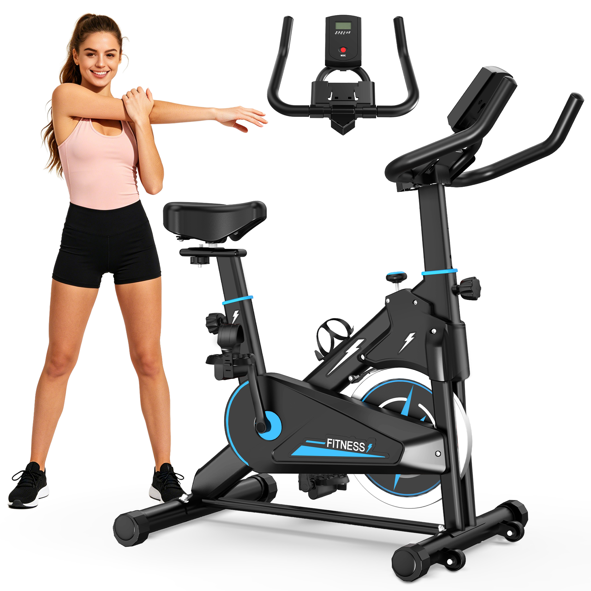 Indoor Exercise Bike, Stationary Cycling Bike With Monitor, Adjustable Resistance, Comfortable Seat & Handlebars, Stable Base, Portable Design Home Fitness Workout Cycle For Daily Indoor Use — foto 4
