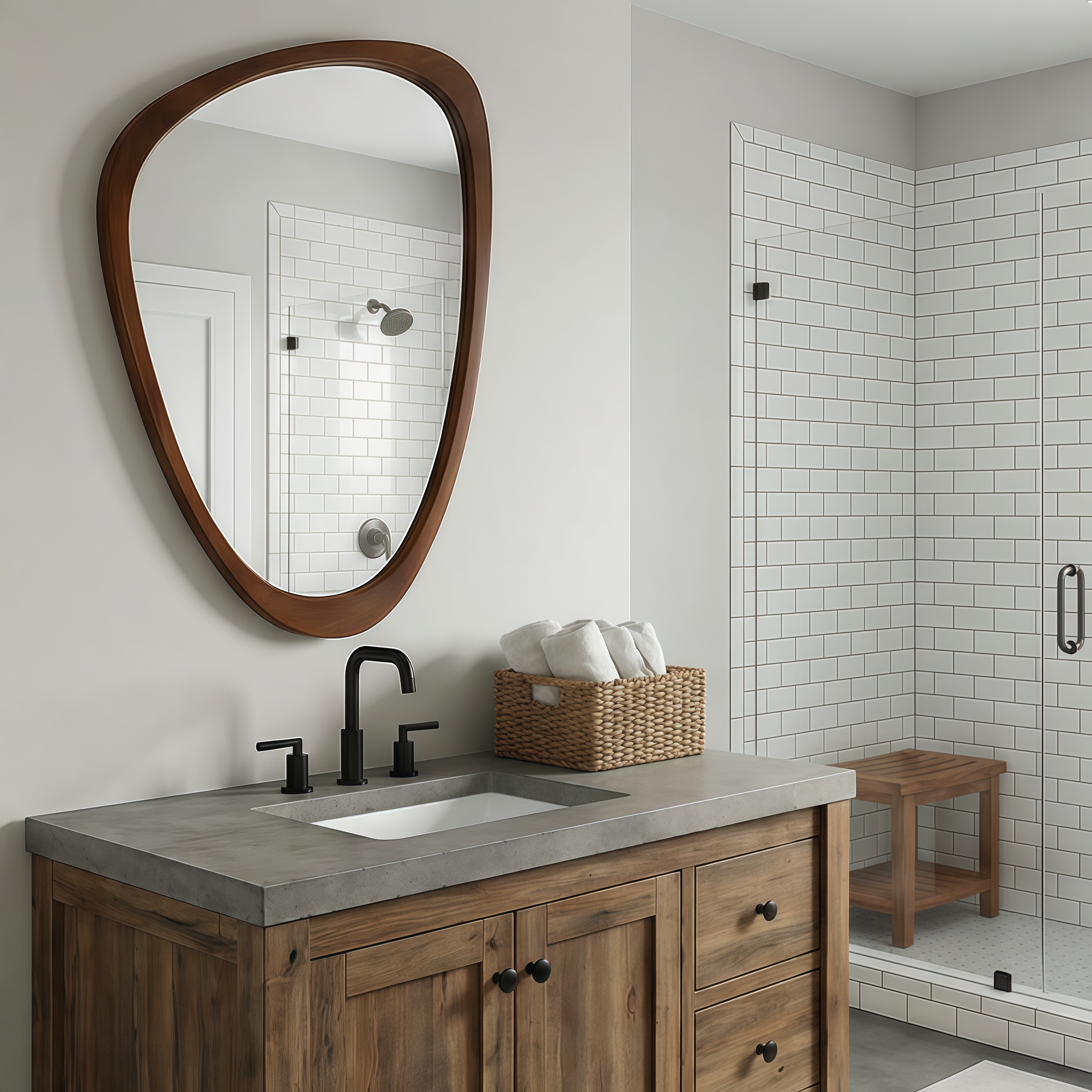 Miroir décoratif à cadre irrégulier en bois massif, couleur noyer noir, 20x30 – Image 3