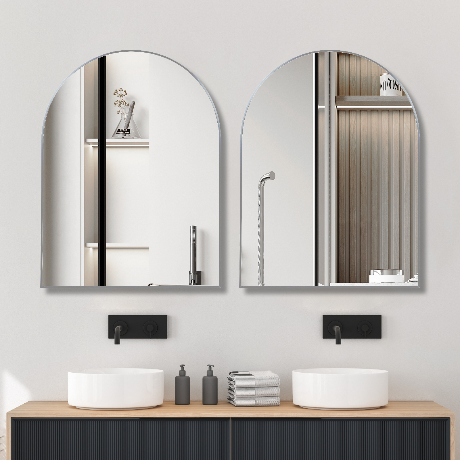 Miroir de salle de bain arqué avec cadre en métal argenté de 30 x 40 pouces pour mur – Image 3