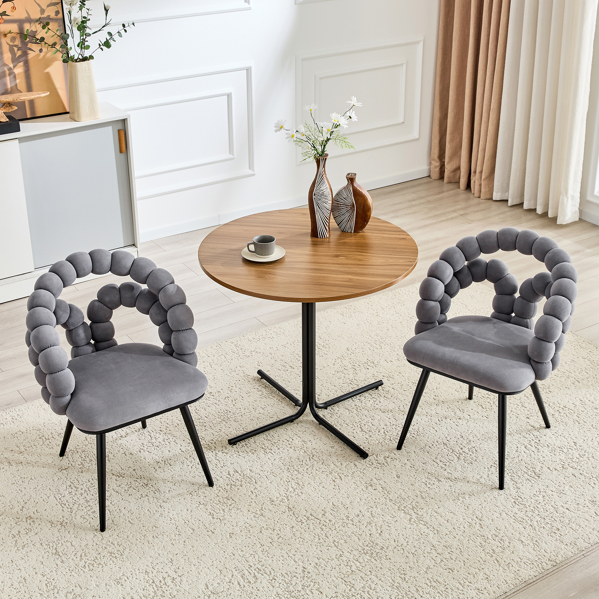 Set Of 2 Grey Velvet Bubble Dining Chairs,Modern Velvet Pebble Accent Side Chair With Curved Bubble Backrest & Black Metal Legs, Luxury Vanity Desk Chair For Kitchen Dining Room Bedroom Living Room — foto 4