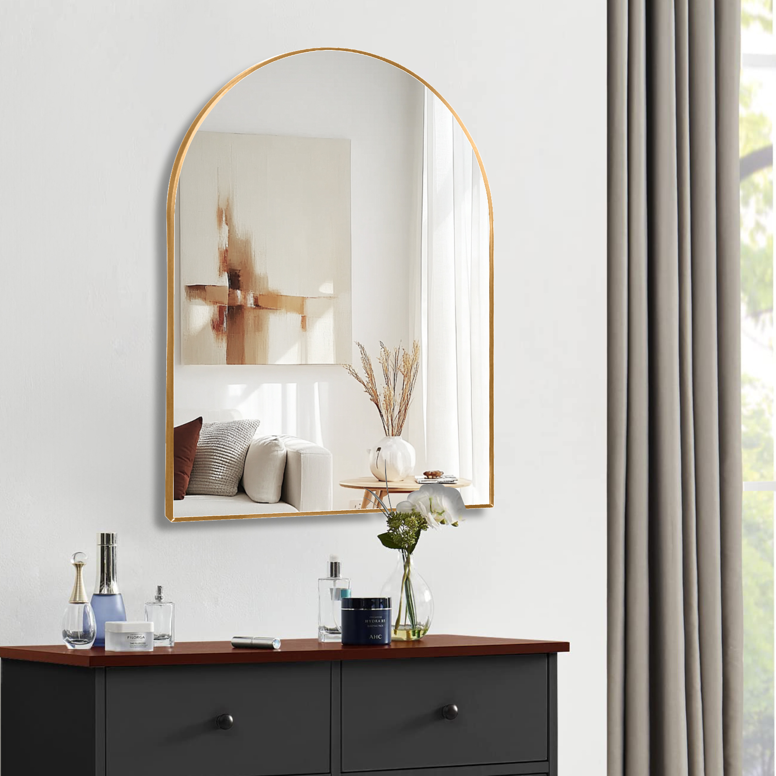 Miroir de salle de bain arqué avec cadre en métal doré de 30 x 40 pouces pour mur – Image 3