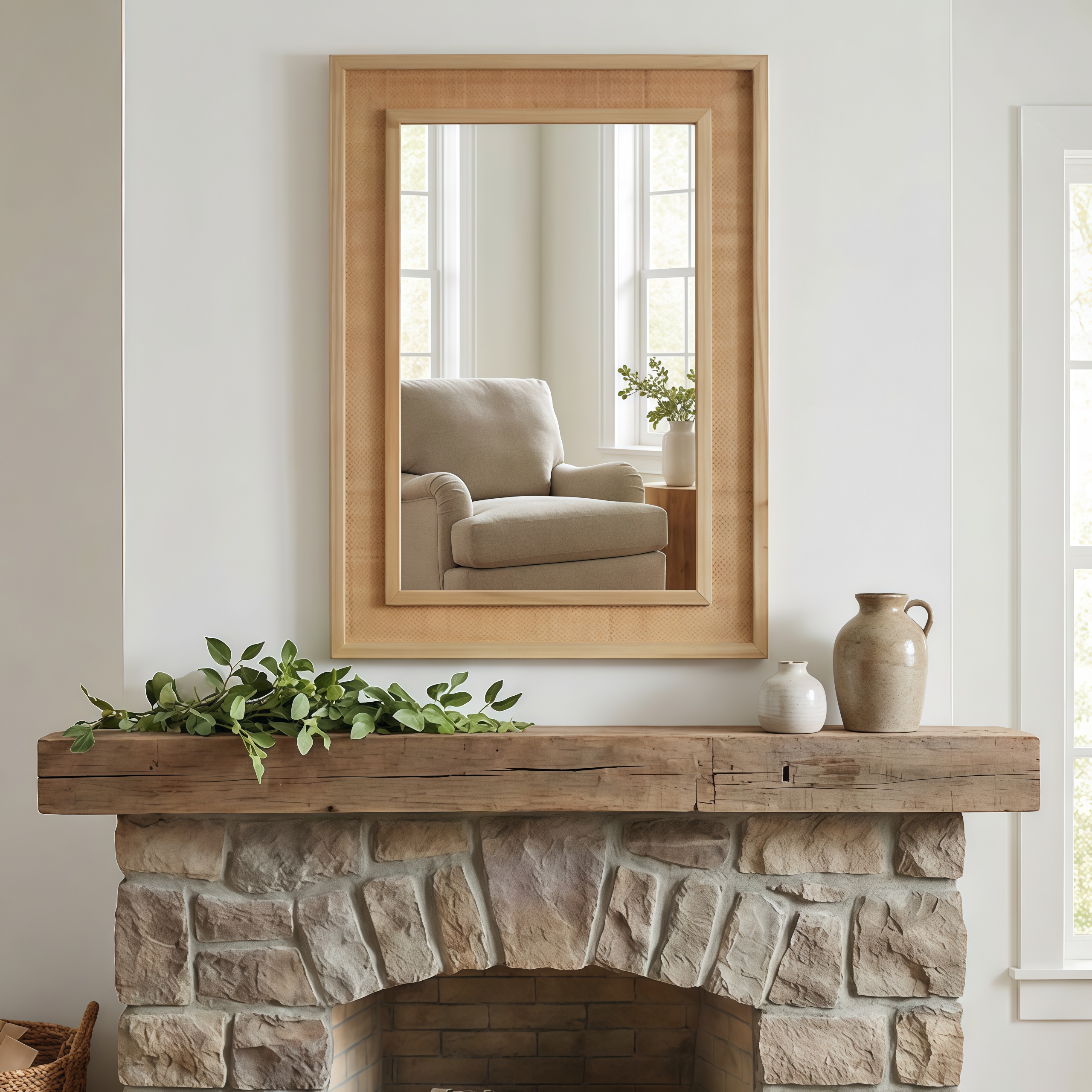 Miroir décoratif rectangulaire en rotin de couleur bois naturel 20x30 – Image 5