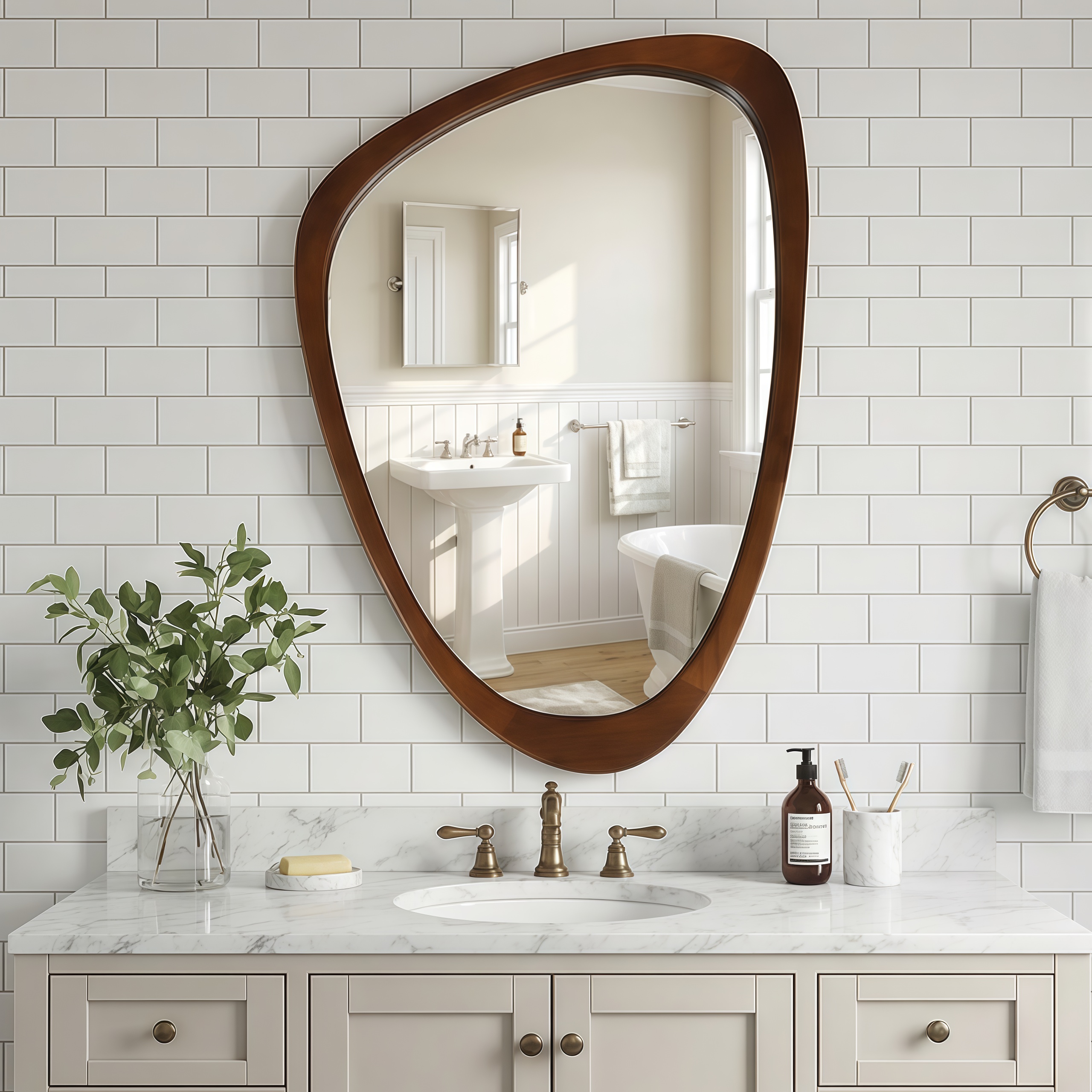 Miroir décoratif à cadre irrégulier en bois massif, couleur bois de noyer noir 24x36 – Image 4