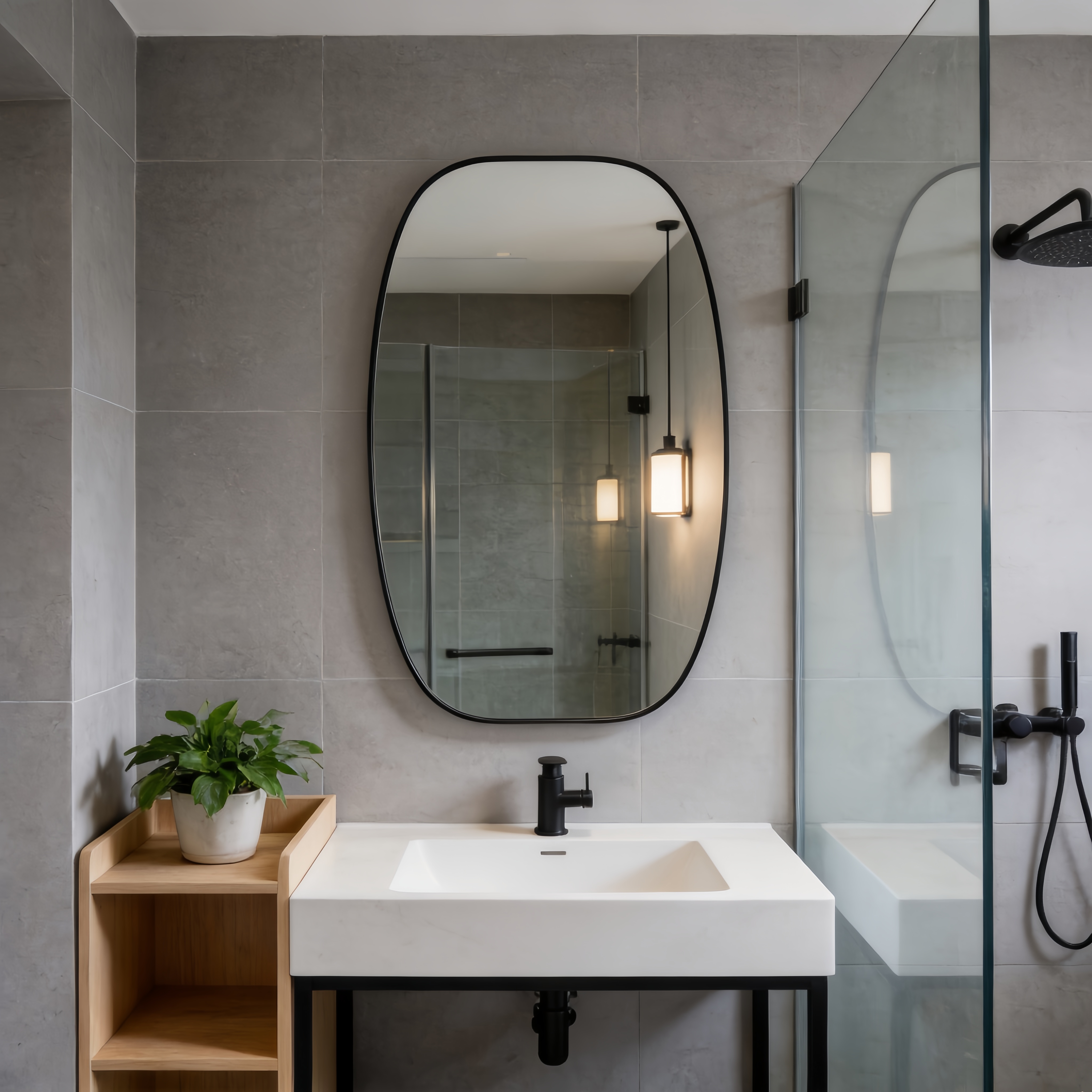 30x48 dans le miroir ovale de bathrrom de vanité encadré par métal noir pour le mur – Image 4
