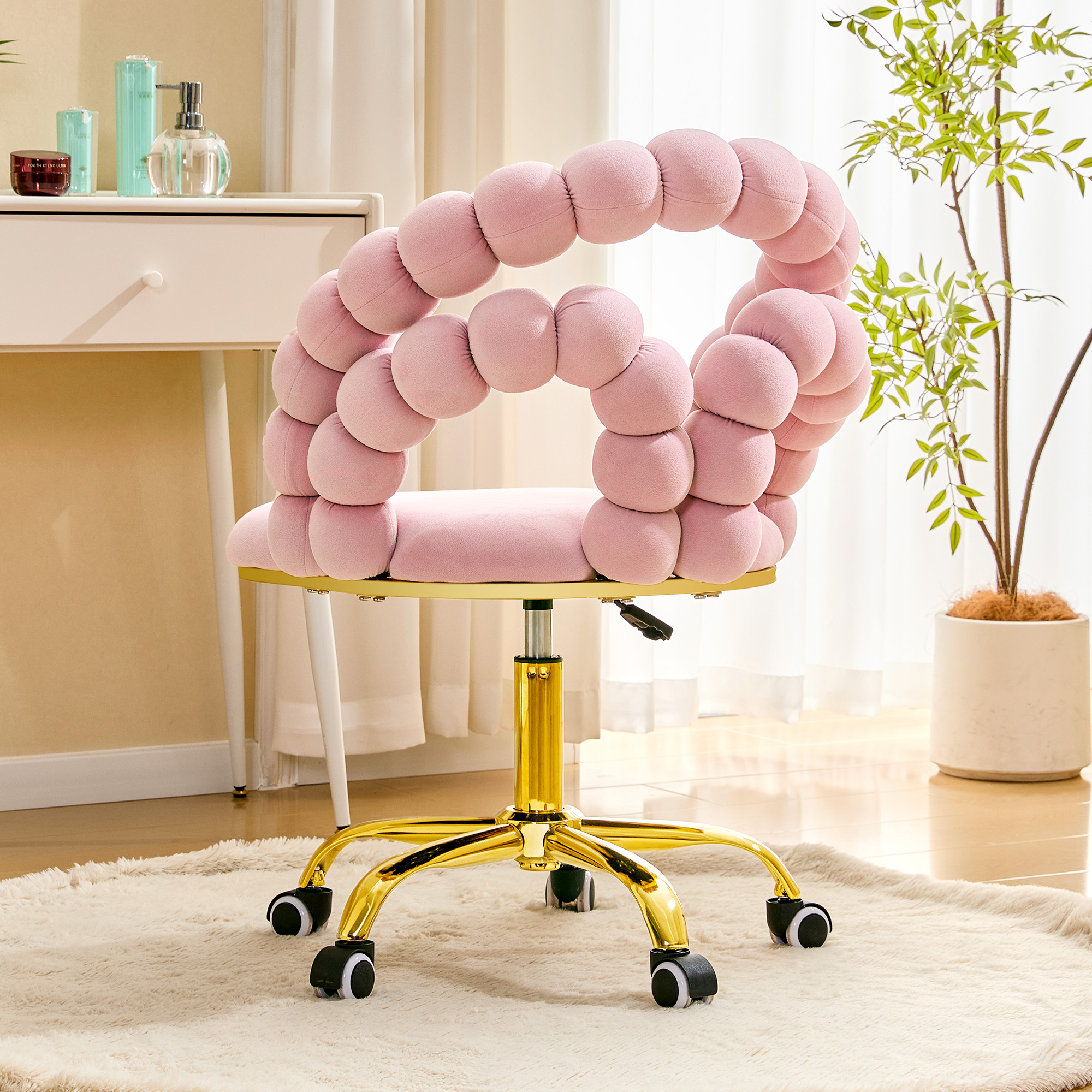 Chaise de coiffeuse à bulles en velours avec base dorée – Image 4