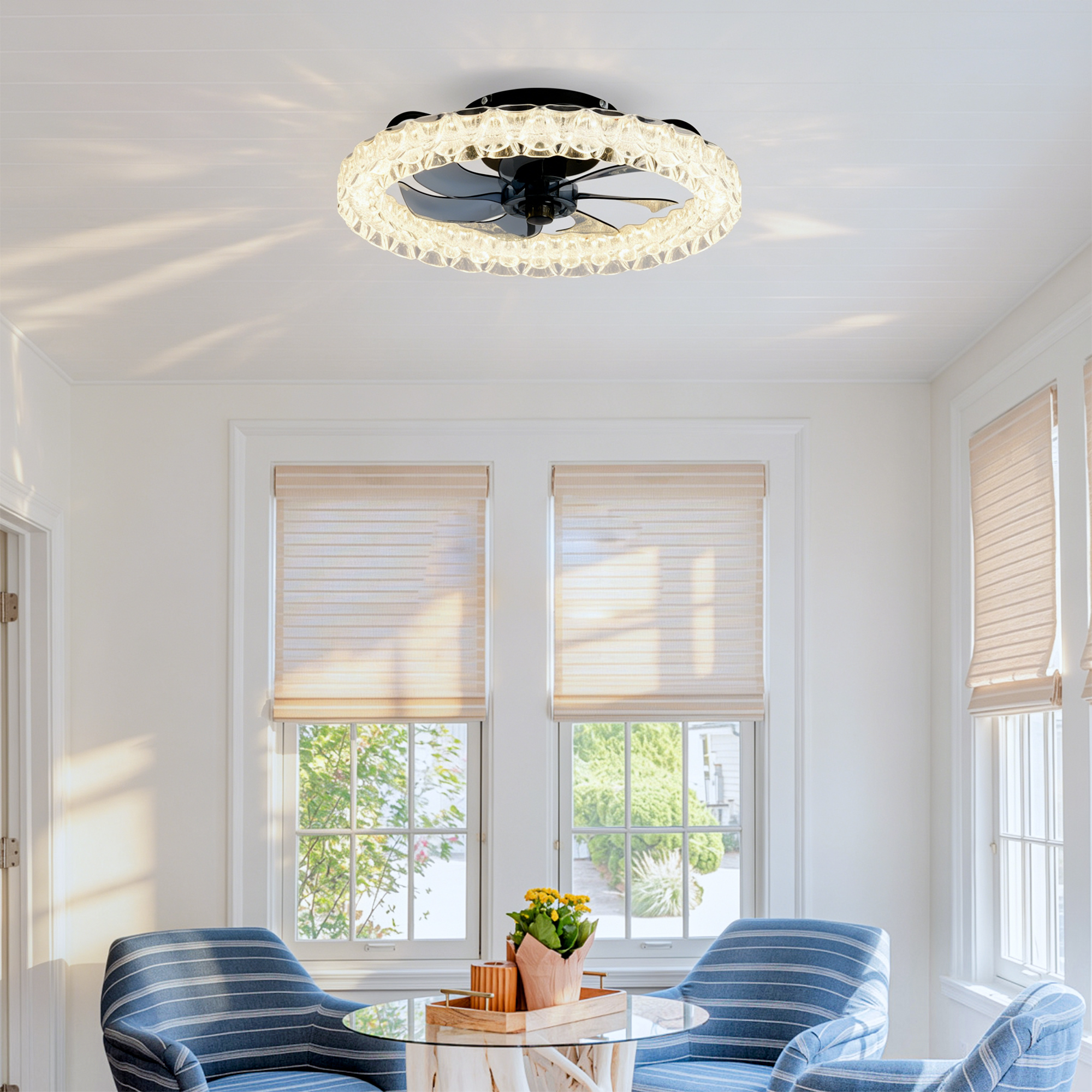 Galaxy Ceiling Fans With Kit ,LED Light Source And Remote Control, 3000-6500K Dimmable Modern Flush Mount LED Fan Light, 6 Speeds, Quiet DC Motor For Living Room, Bedroom,Kitchen----Matte Black — foto 2
