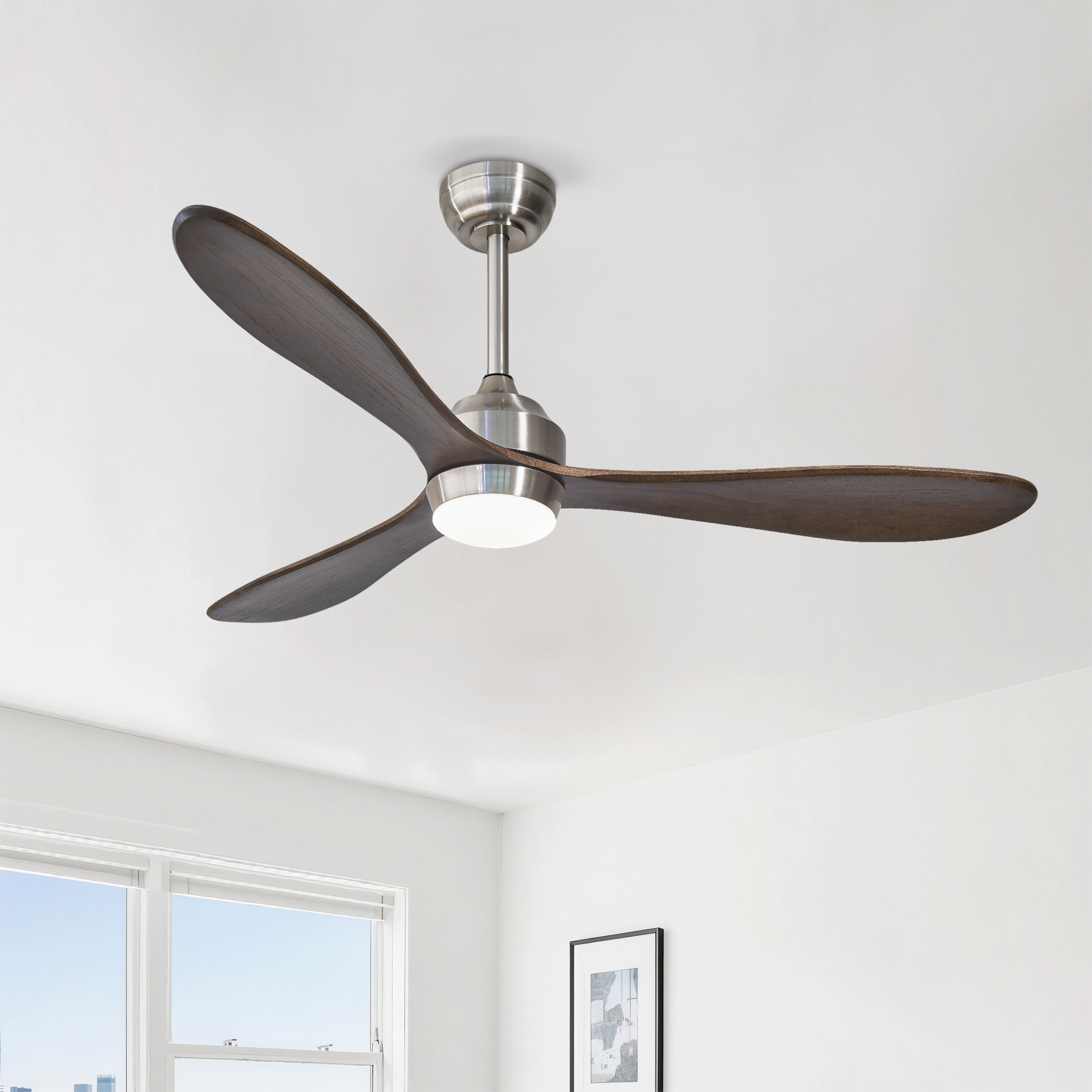 52in Ceiling Fan With Lights ,Remote Control, 3 PCS Solid Wood Quiet DC Motor Ceiling Fans 6 Speed Levels,Reversible Ceiling Fan, For Patio Living Room, Bedroom-- Stain Nickel — foto 5