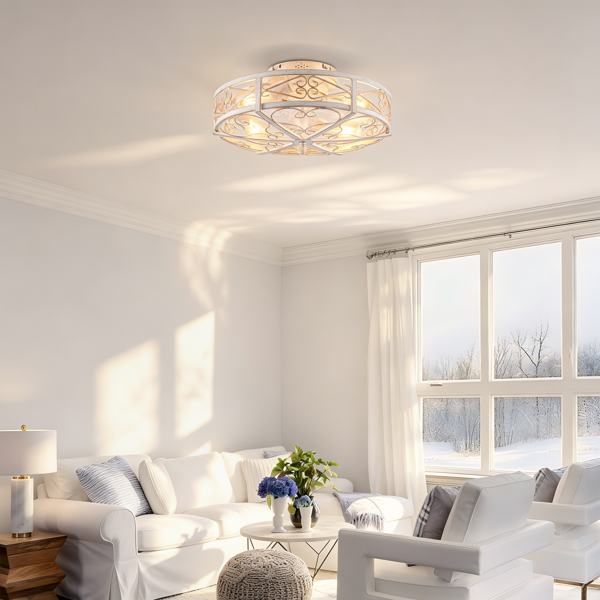 20   Mounting Type Caged  Ceiling Fan With Lights And Remote Control  ,Reversible Motor, DC Remote Control,6 Speed Ceiling Fan,Timing, For Living Room, Bedroom, Dining Room--NOT Included Bulbs  WH — foto 3