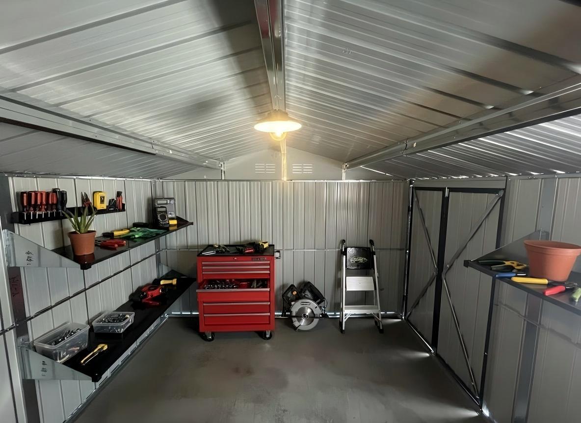 12x10 Ft Metal Garden Sheds Outdoor Storage Sheds Black With Window With Goods Shelves