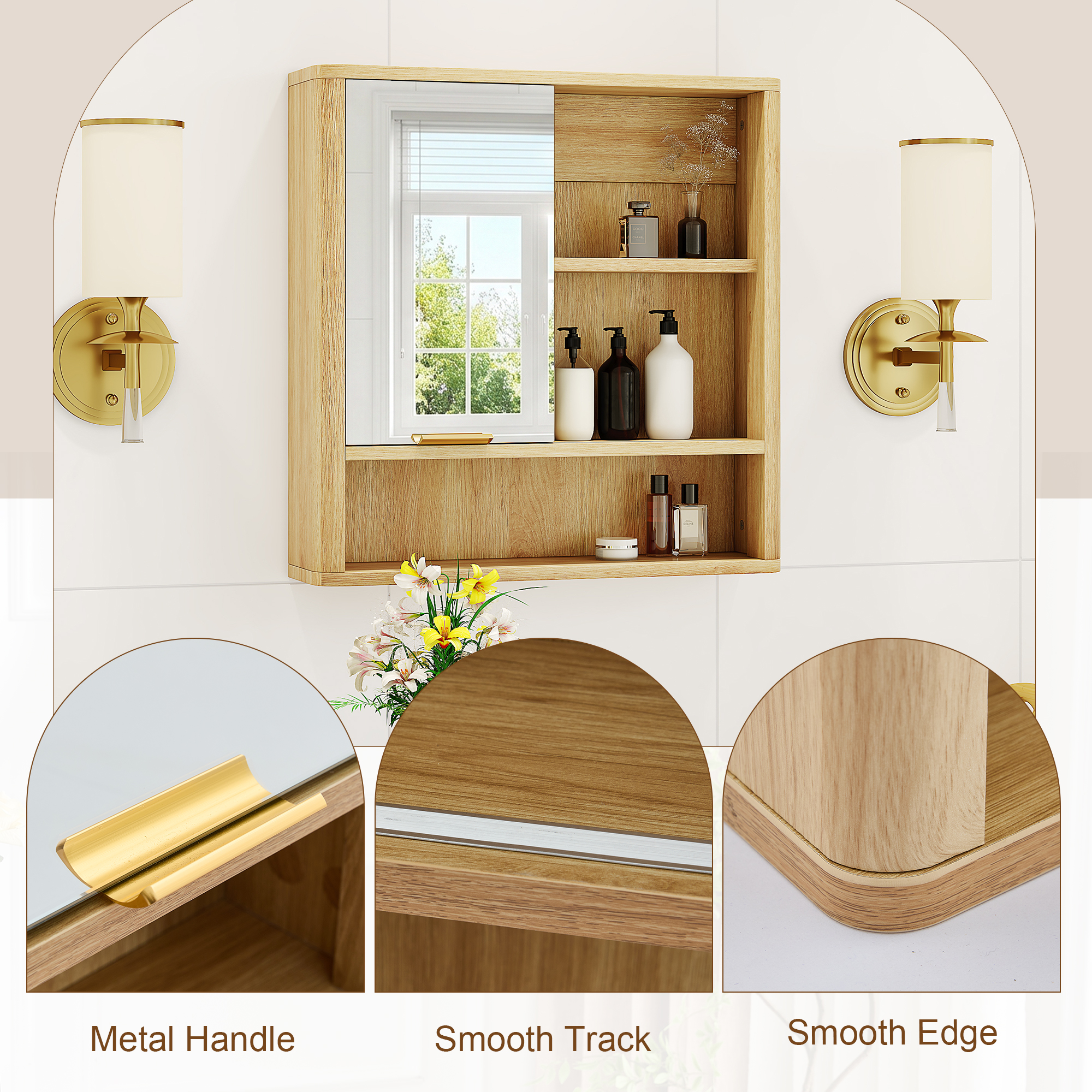 Armoire à miroir murale finition bois naturel – Image 5