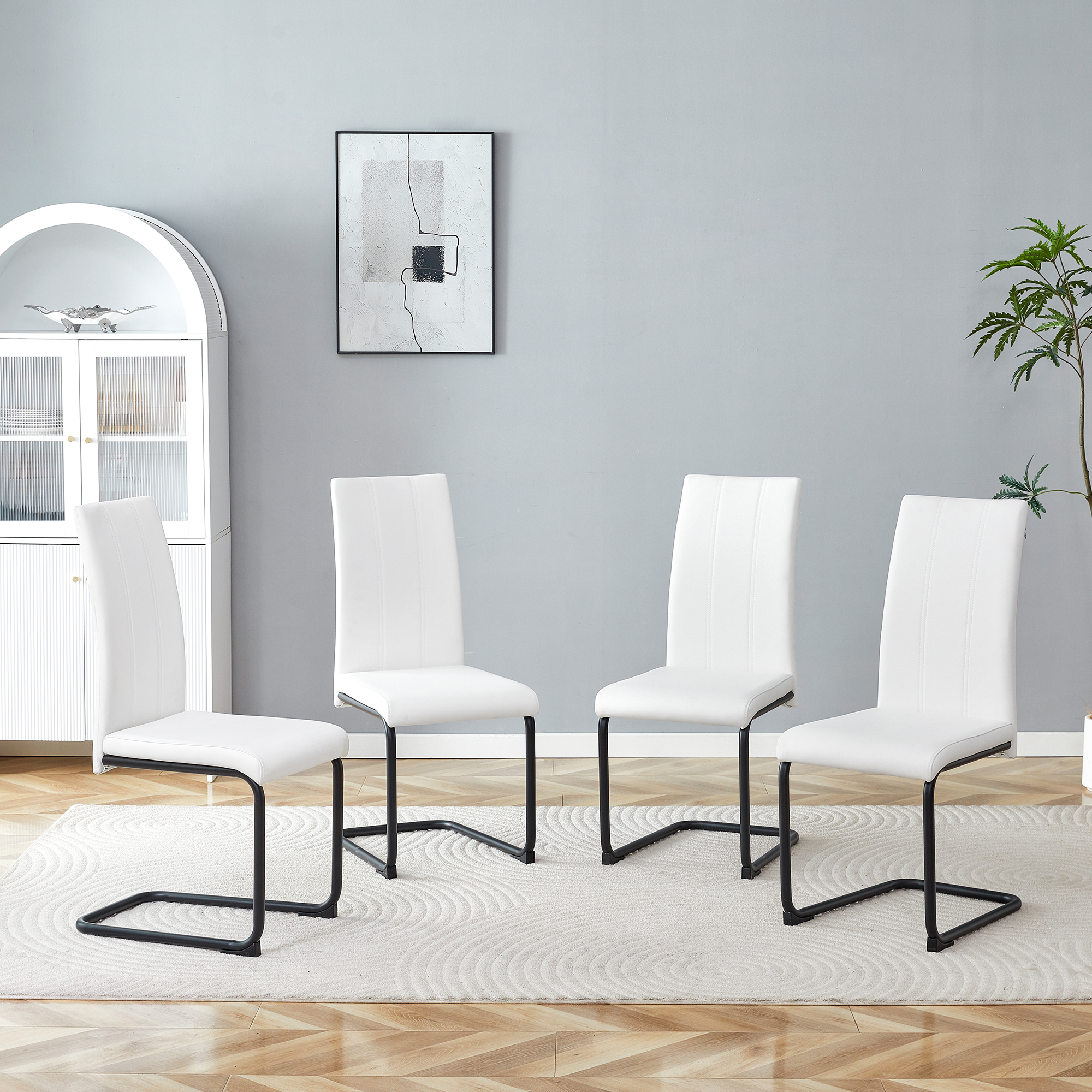 4-Pack White PU Upholstered Dining Chairs - Modern Kitchen Side Chairs With Sturdy Black Powder-Coated Metal Tube Legs, Comfortable High-Back Seating For Dining Room, Kitchen & Living Room — foto 2