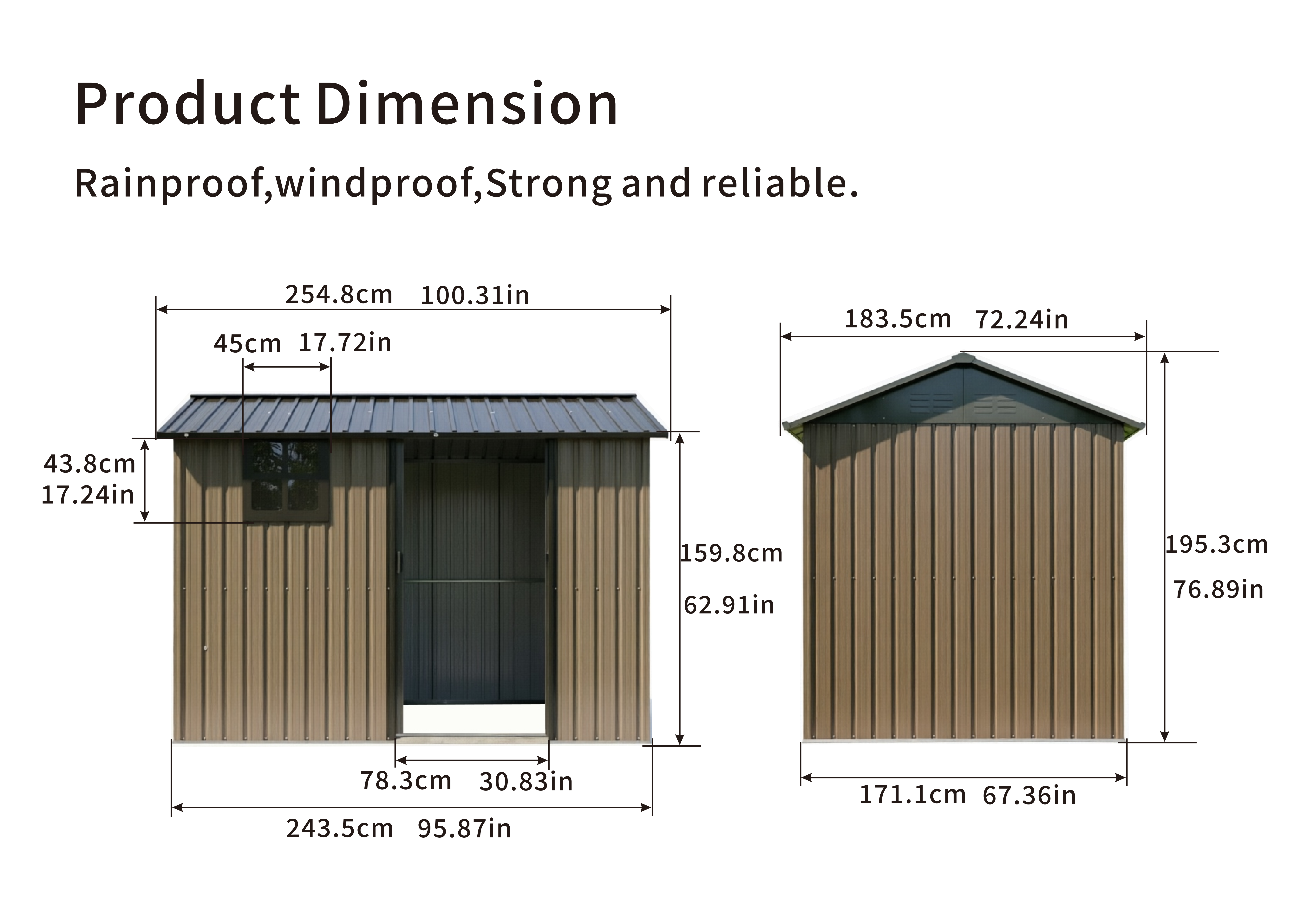 8x6 FT Galvanized Steel Outdoor Storage Shed With Sliding Door, Heavy Duty Metal Tool Shed With Window & Vents, Weatherproof Utility Shed For  Patio Lawn,Brown Black — foto 2