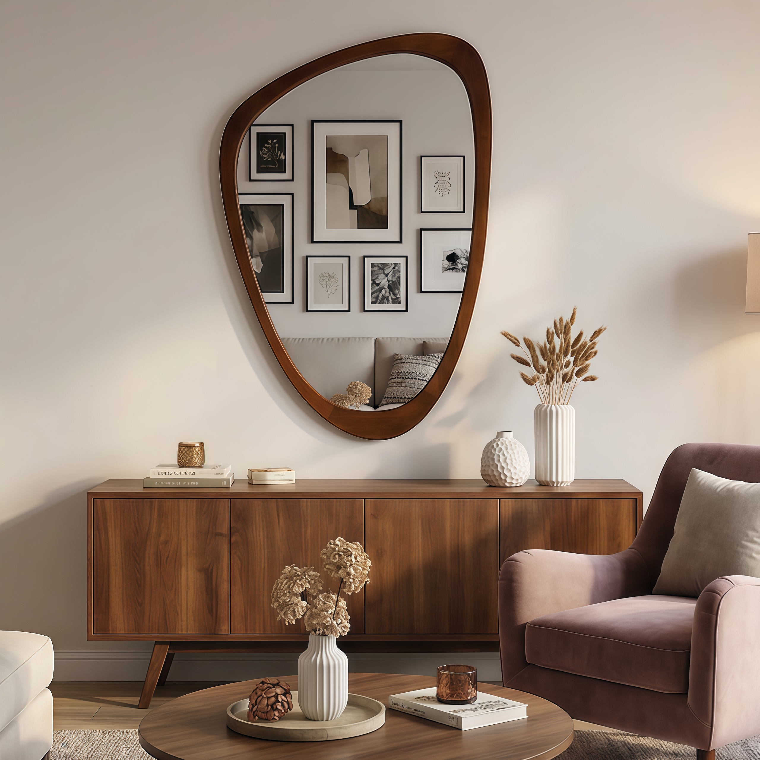 Miroir décoratif à cadre irrégulier en bois massif, couleur bois de noyer noir 24x36