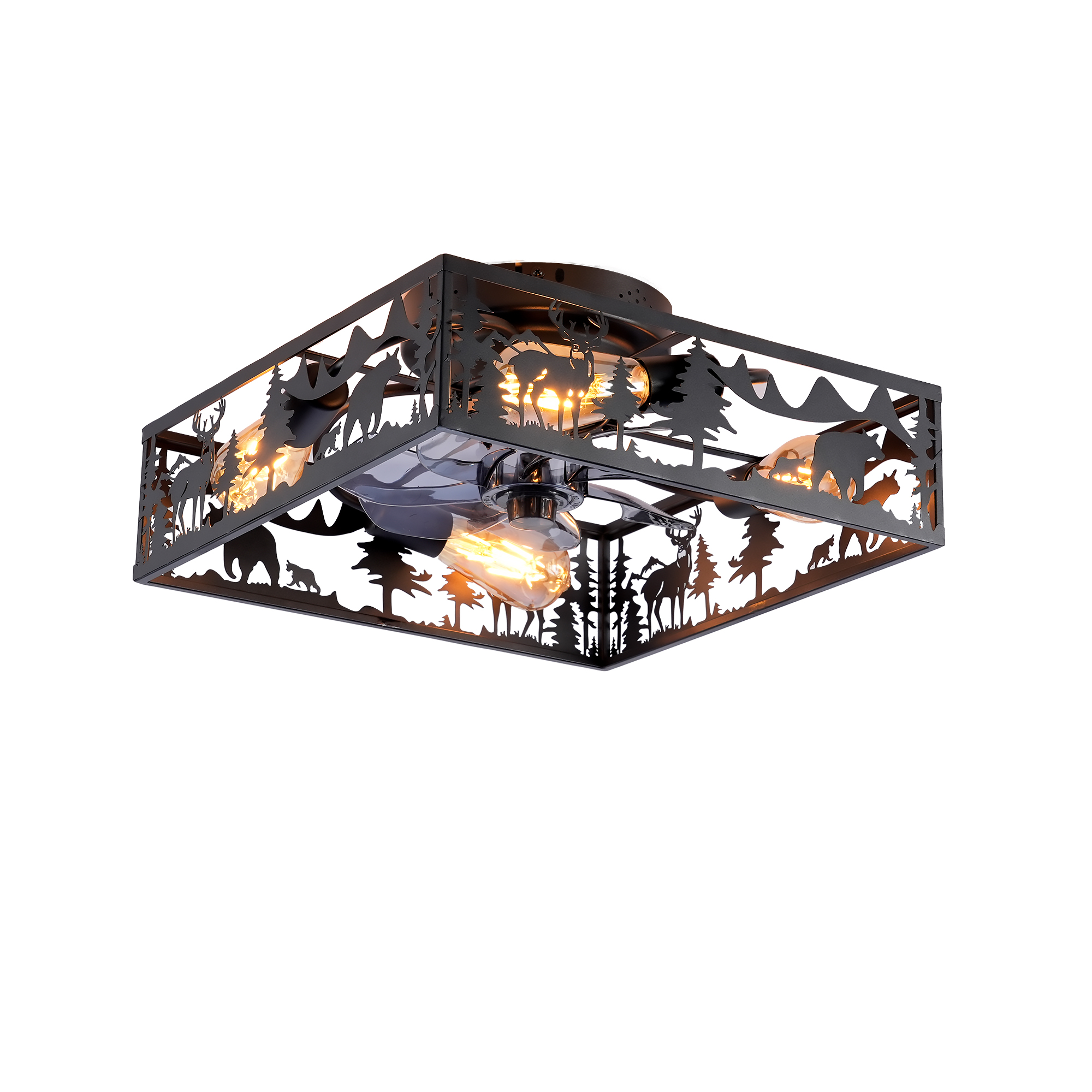 20   Square Fabric Farmhouse Flush Mount Ceiling Fan .Bladeless Ceiling Fan 6 Speed Reversible With  Remote Control,Flush Mount  Ceiling Fan For Bedroom, Living Room--NOT Included Bulbs--Matte Black — foto 2