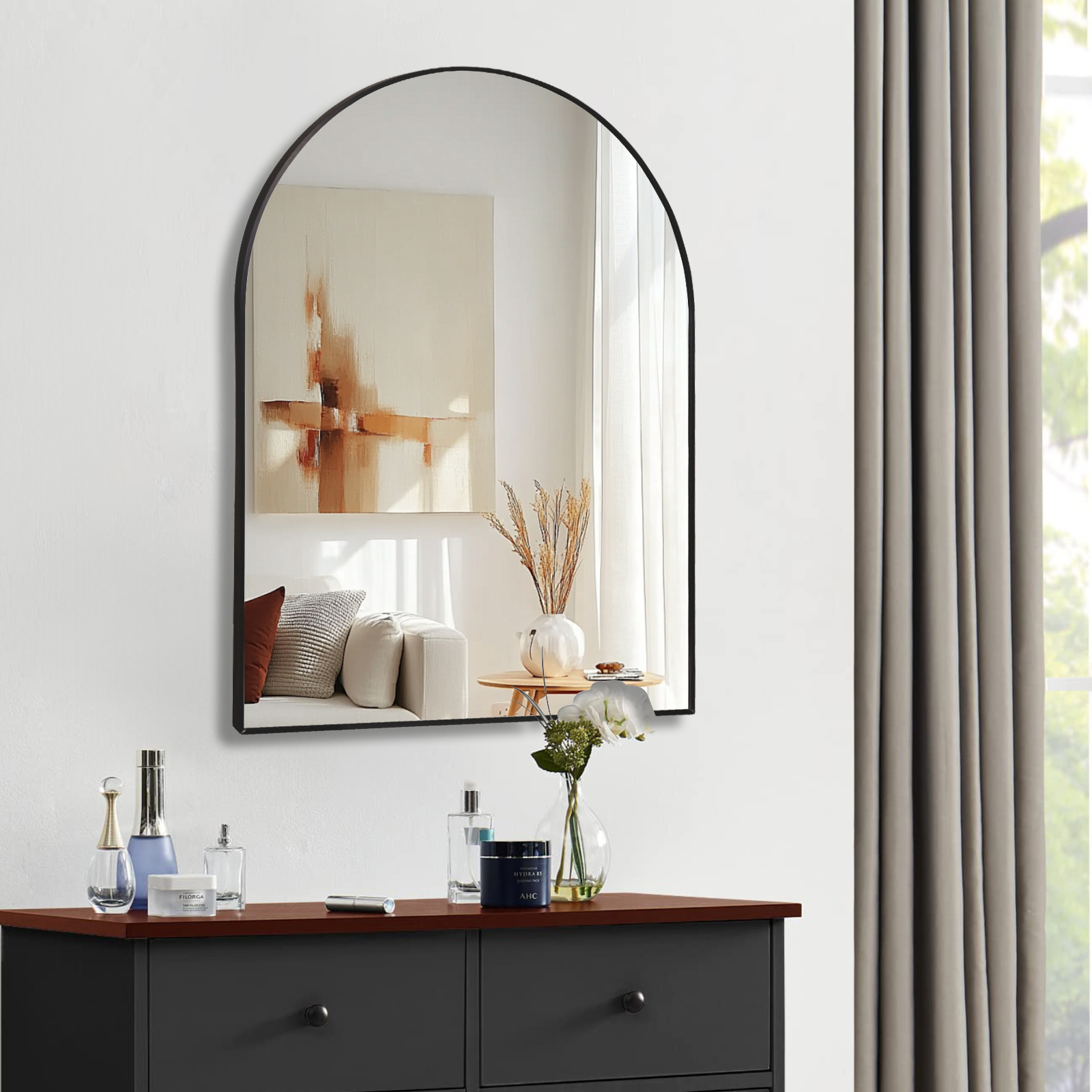 Miroir de salle de bain arqué avec cadre en métal noir de 30 x 40 pouces pour mur – Image 3