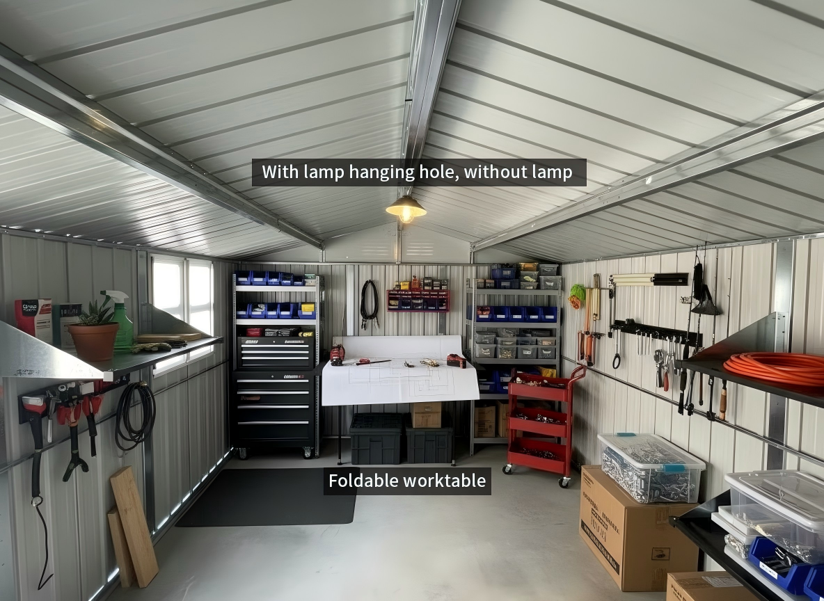 12x10 Ft Metal Garden Sheds Outdoor Storage Sheds Black With Window With Goods Shelves — foto 2