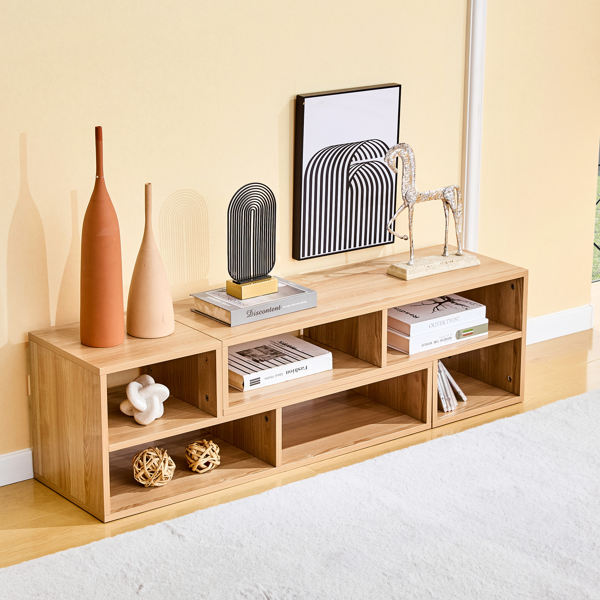 Modular Freestyle TV Stand,Light Wood Adjustable Media Console With Open Storage Compartments,Modern Minimalist Entertainment Center,Free-Combination TV Cabinet For Living Room Bedroom Apartment — foto 2