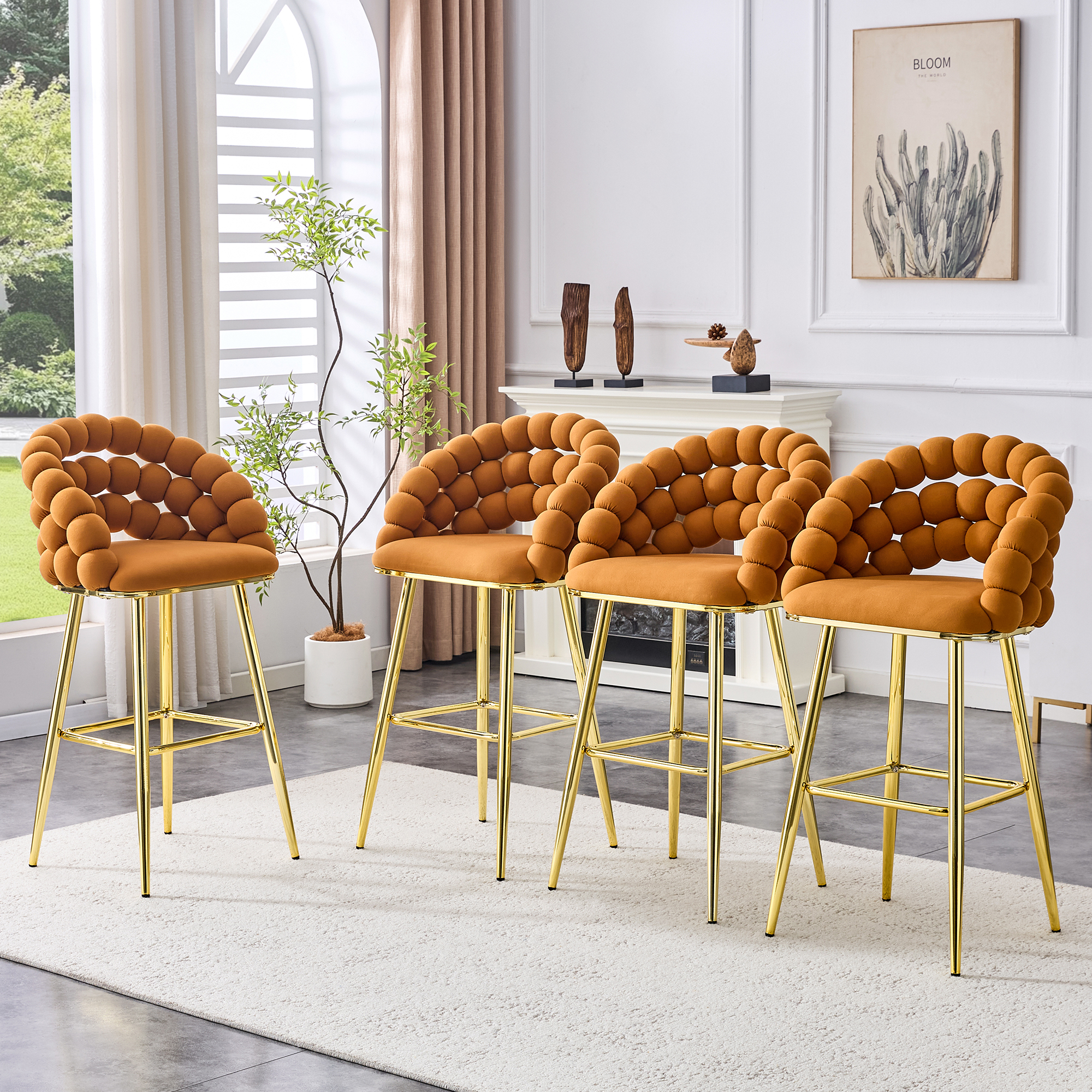 Velvet Bar Stools with Gold Legs, picture 2 of 4