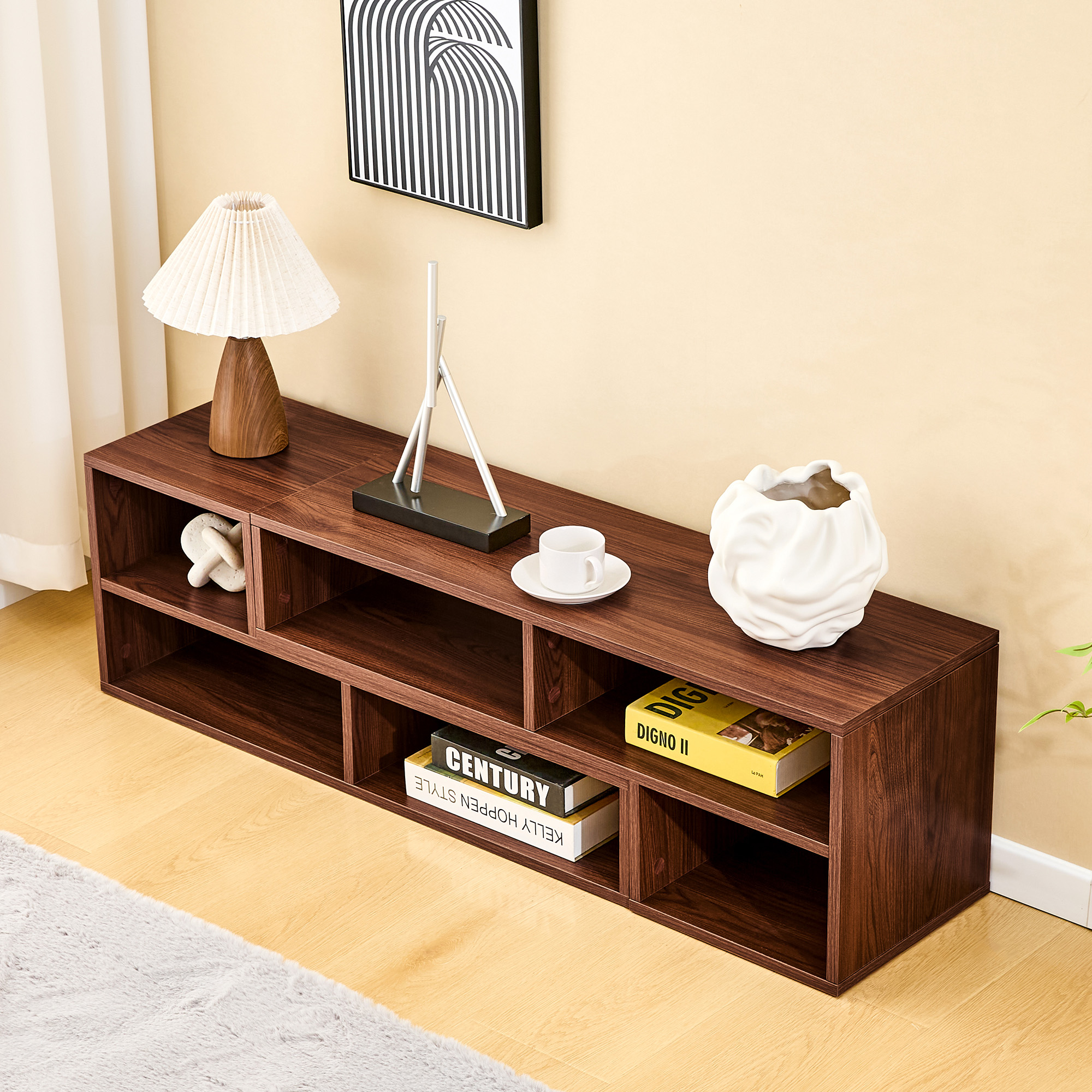 Dark Walnut Modular TV Stand, Free Combination Open Storage Media Console, Modern Minimalist Entertainment Center, Adjustable TV Cabinet For Living Room Bedroom Apartment — foto 3