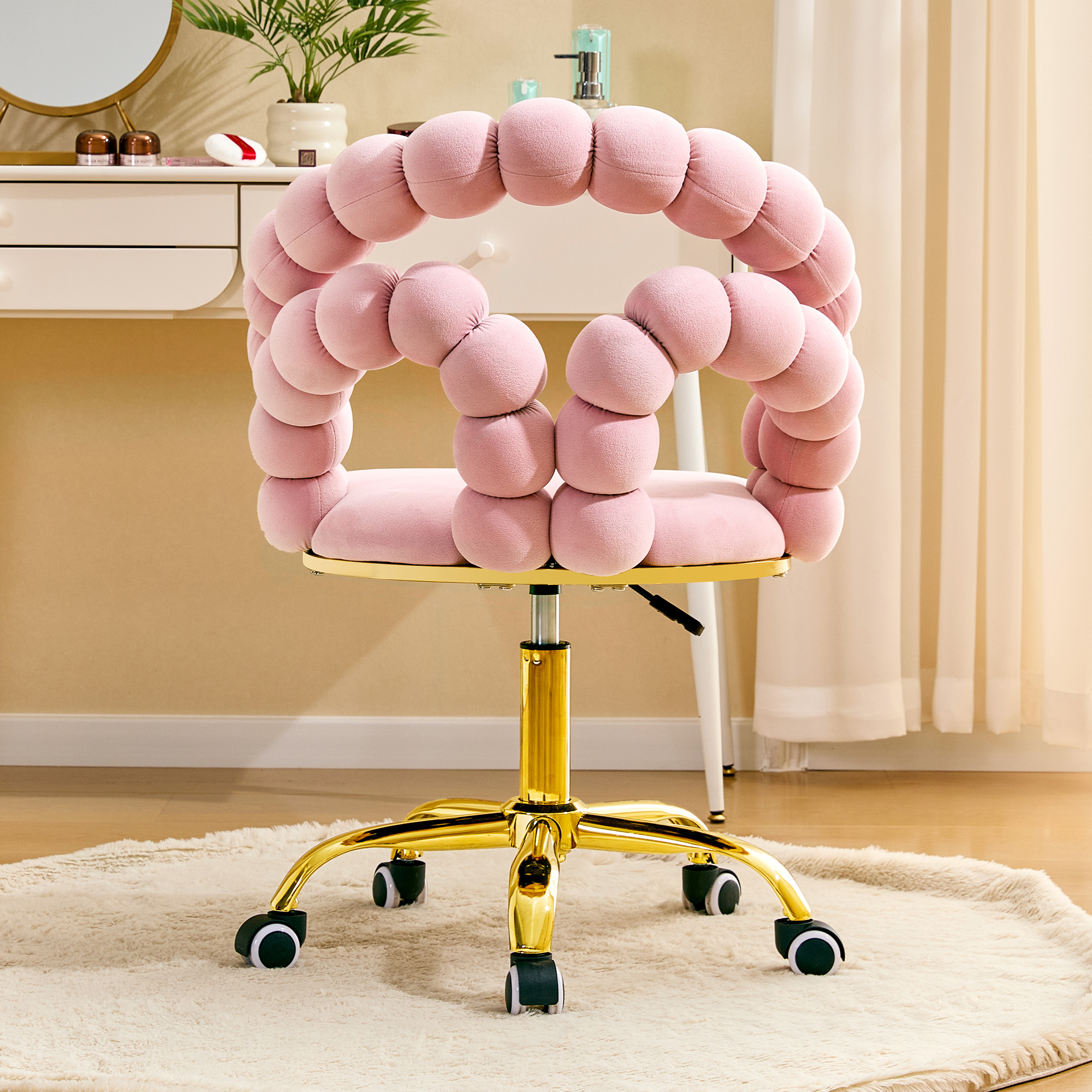 Chaise de coiffeuse à bulles en velours avec base dorée – Image 5