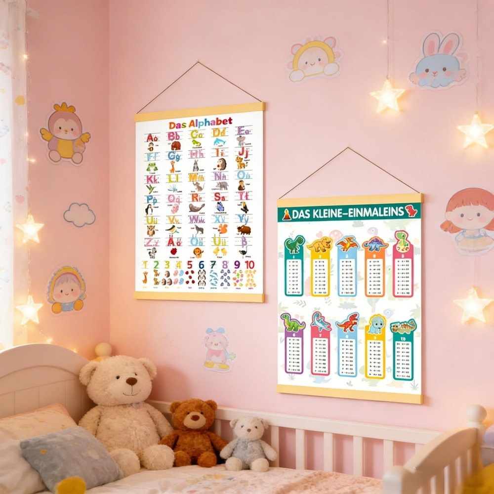 Learning Set With Letter Posters,2-piece Set Featuring ABC And Multiplication Table Posters;colorful Decorations For The Start Of School,suitable For 