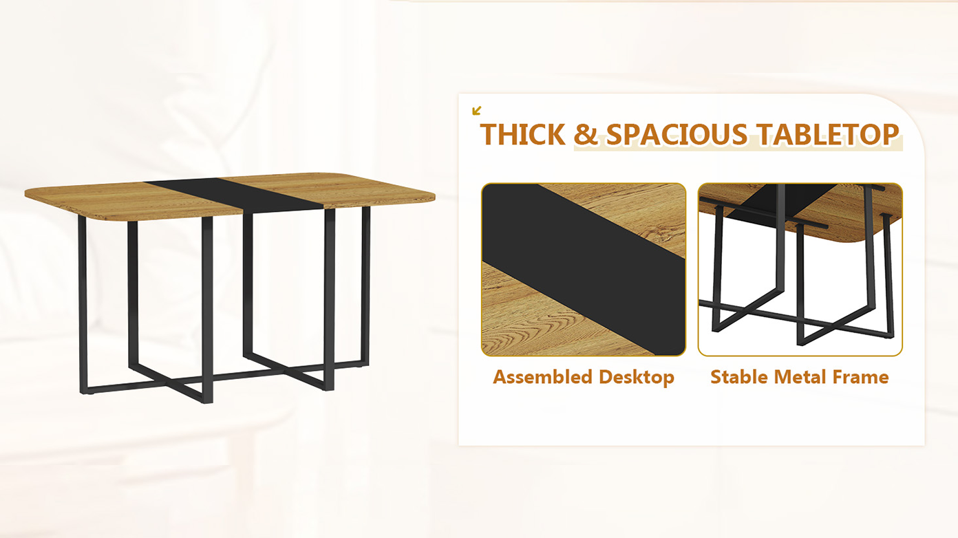 7-Piece Dining Table Set For 6, 1 Table & 6 Beige Velvet Upholstered Chairs, Black & Wood Grain Melamine Table, Modern Tufted Kitchen Nook Set For Dining Room, Apartment & Small Space — foto 2