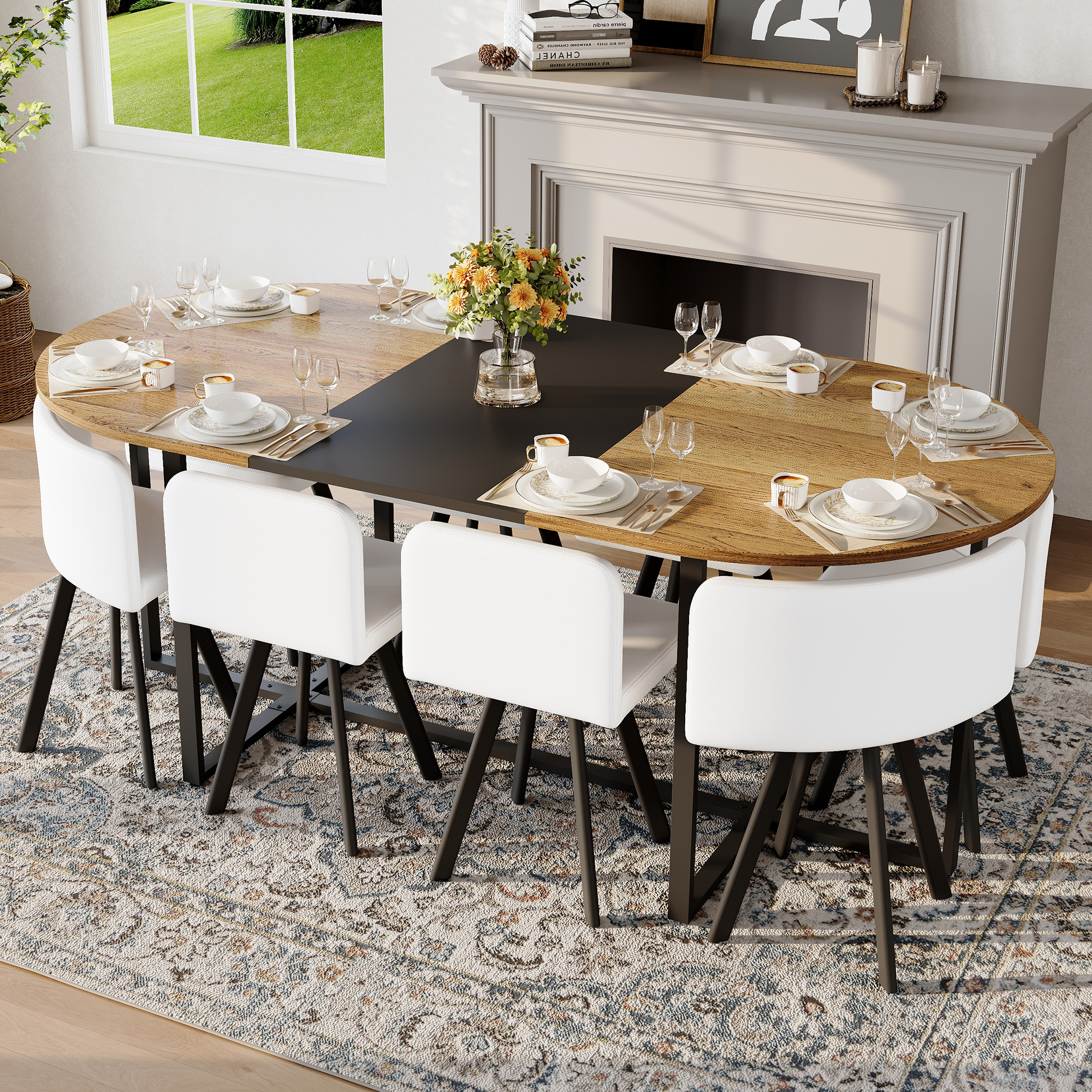 9-Piece Oval Dining Table Set