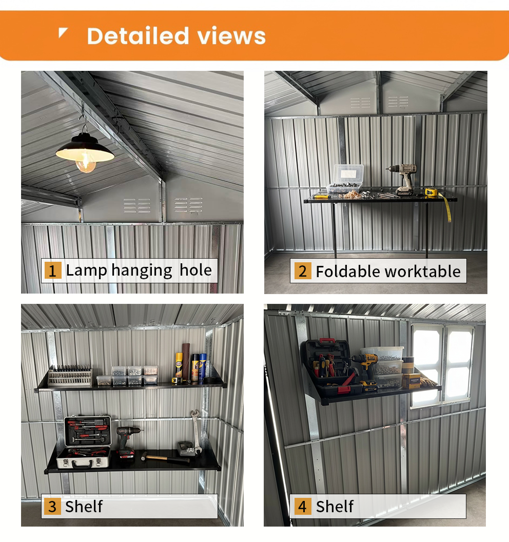 12x10 Ft Metal Garden Sheds Outdoor Storage Sheds Black With Window With Goods Shelves — foto 5