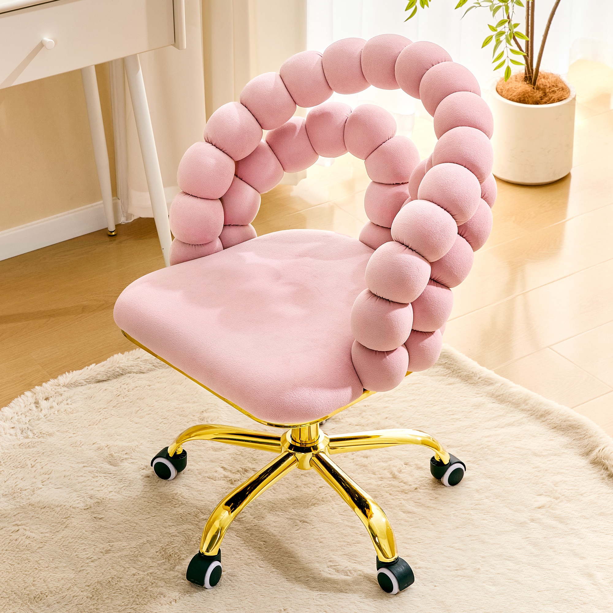 Chaise de coiffeuse à bulles en velours avec base dorée – Image 3