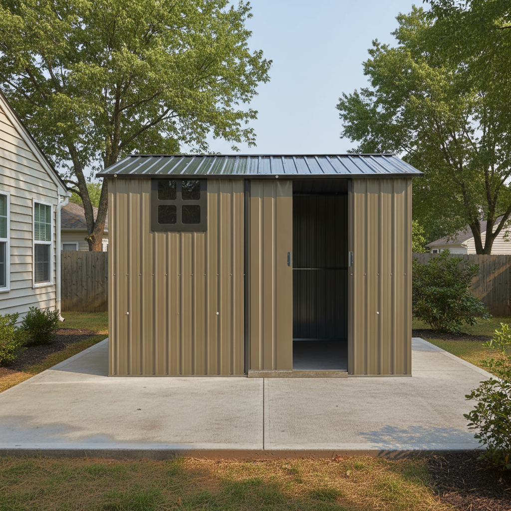 8x6 FT Galvanized Steel Outdoor Storage Shed With Sliding Door, Heavy Duty Metal Tool Shed With Window & Vents, Weatherproof Utility Shed For  Patio Lawn,Brown Black — foto 4