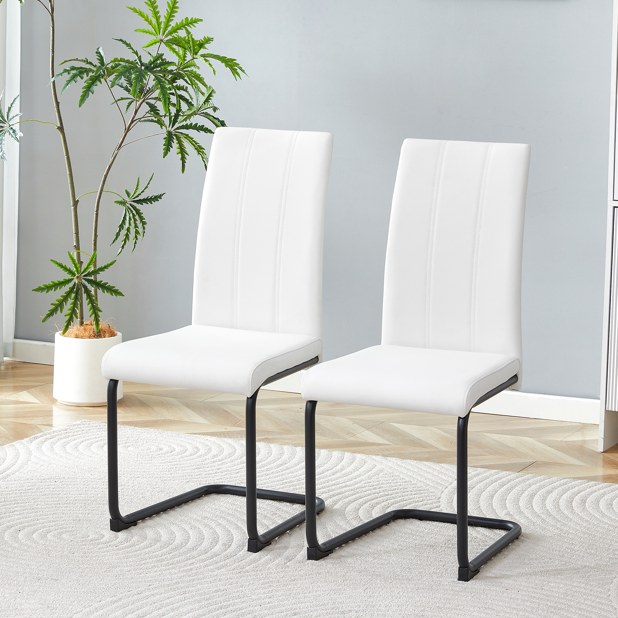 4-Pack White PU Upholstered Dining Chairs - Modern Kitchen Side Chairs With Sturdy Black Powder-Coated Metal Tube Legs, Comfortable High-Back Seating For Dining Room, Kitchen & Living Room — foto 5