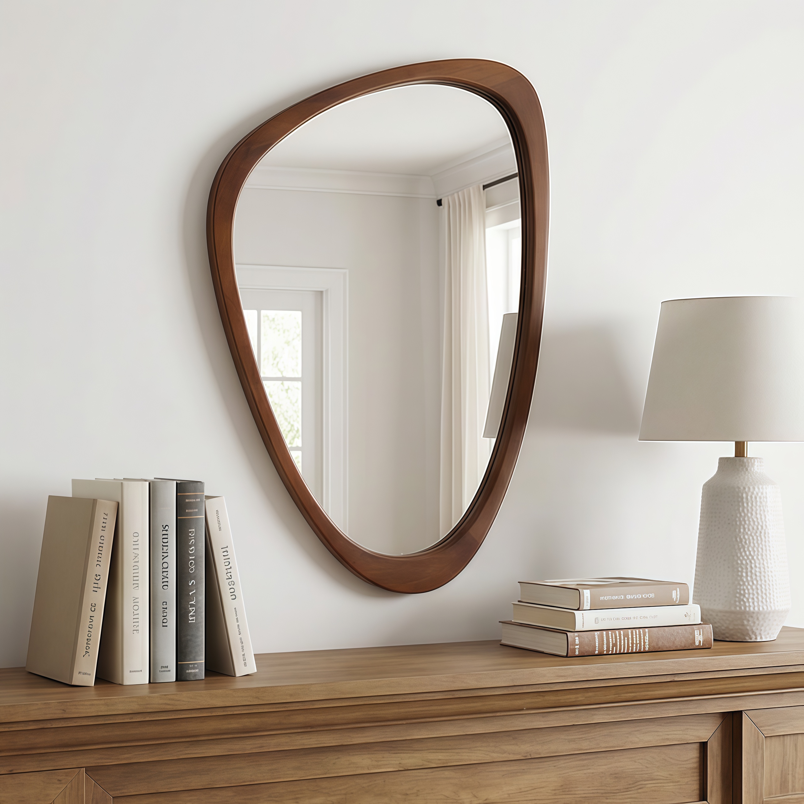Miroir décoratif à cadre irrégulier en bois massif, couleur noyer noir, 20x30 – Image 4