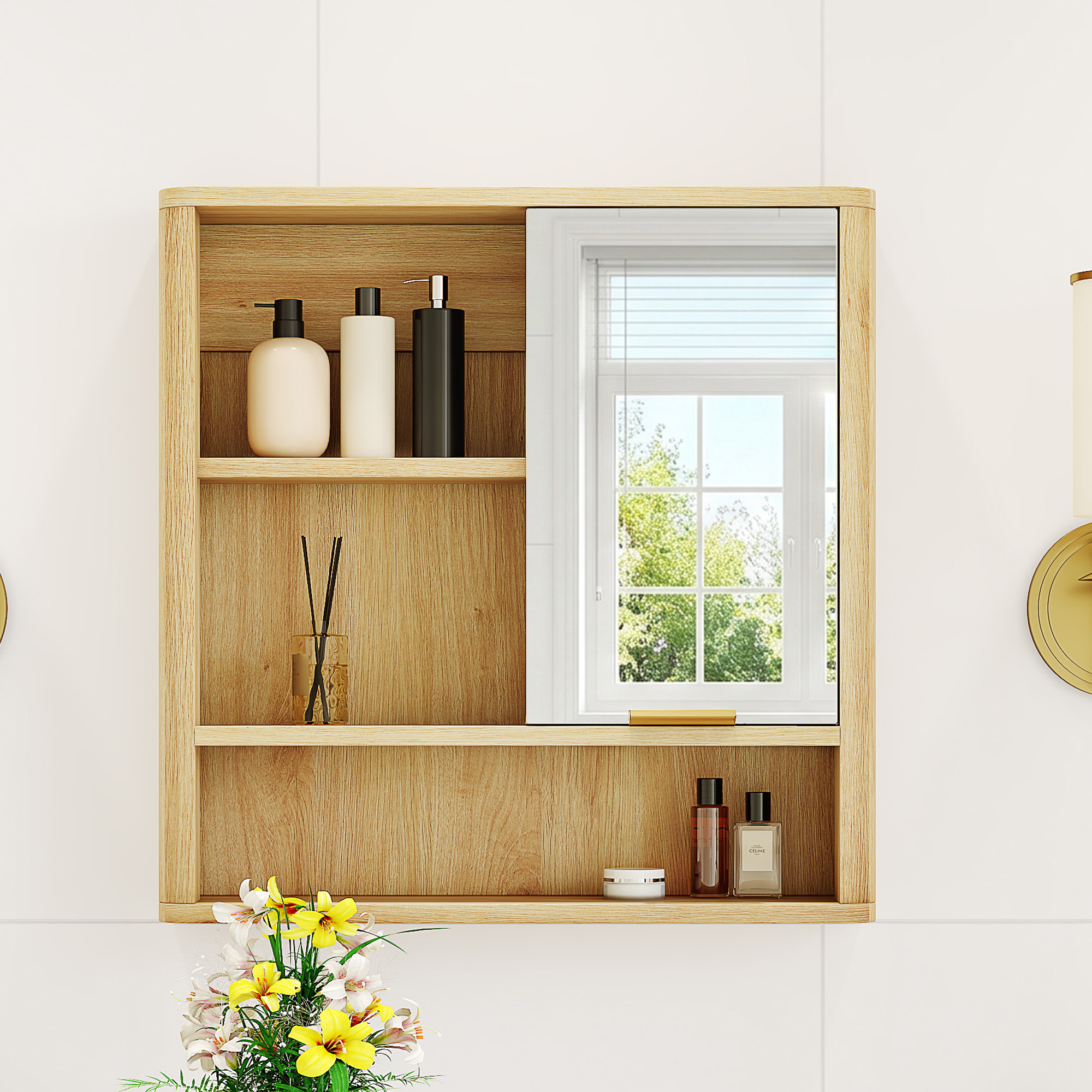 Armoire à miroir murale finition bois naturel – Image 3