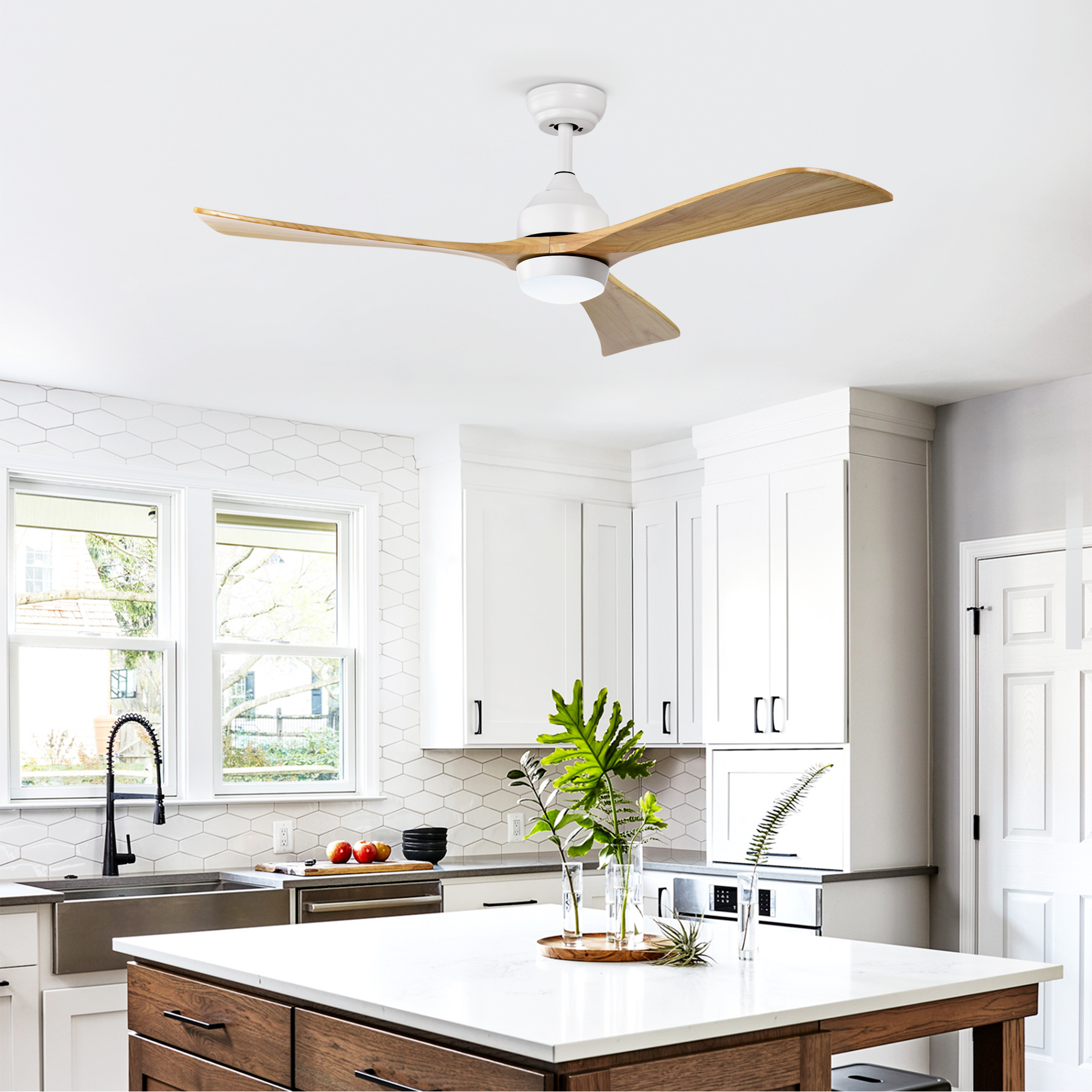 52  Solid Wood Blades Ceiling Fan With Lights Remote Control,Quiet DC Motor 3 Blade Ceiling Fans 6 Speed Levels,Reversible Ceiling Fan, For Patio Living Room, Bedroom, Office,Indoor. White  Natural — foto 5