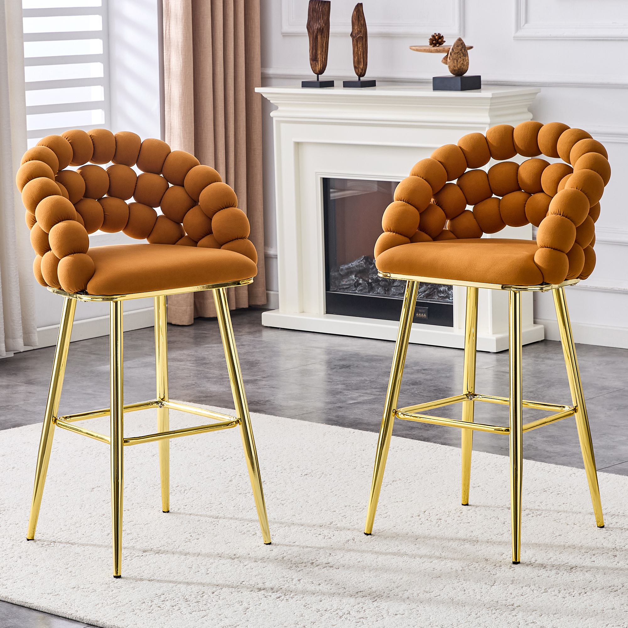 Velvet Bar Stools with Gold Legs