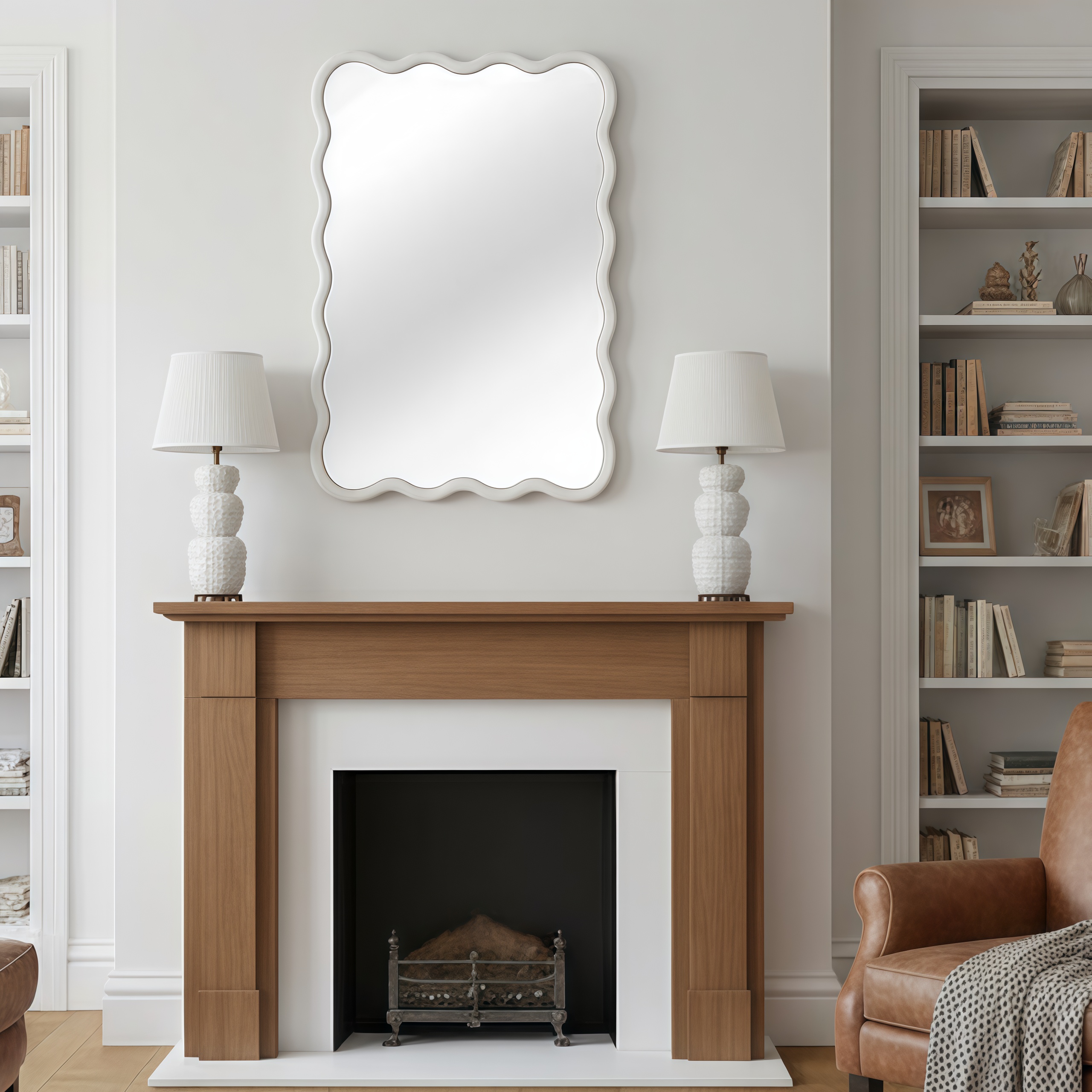 Miroir décoratif rectangulaire ondulé de couleur blanche 24x36, cadre en bois massif – Image 3