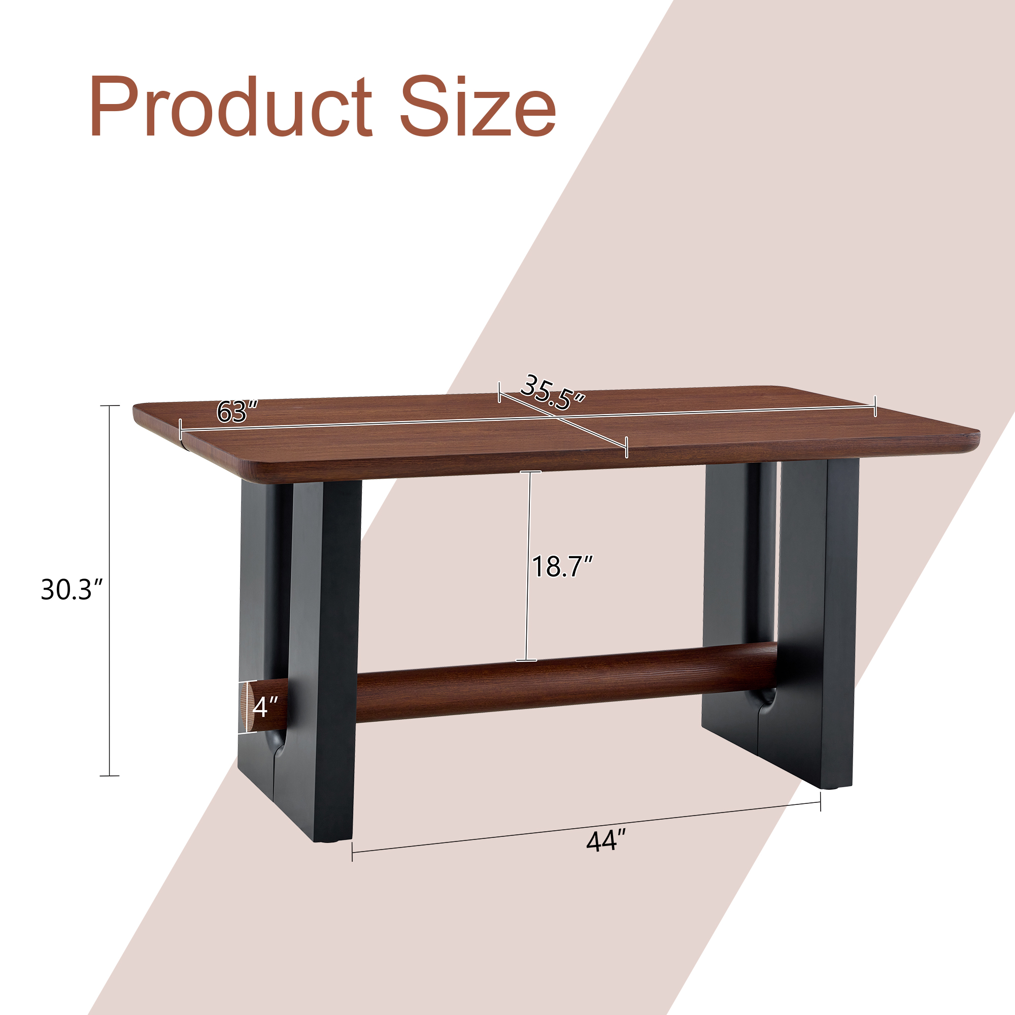 All-MDF Walnut & Black Dining Table, Modern Compact Kitchen Table For Small Spaces, Sturdy Home Apartment Dining Room Furniture With Sleek Two-Tone Finish — foto 5