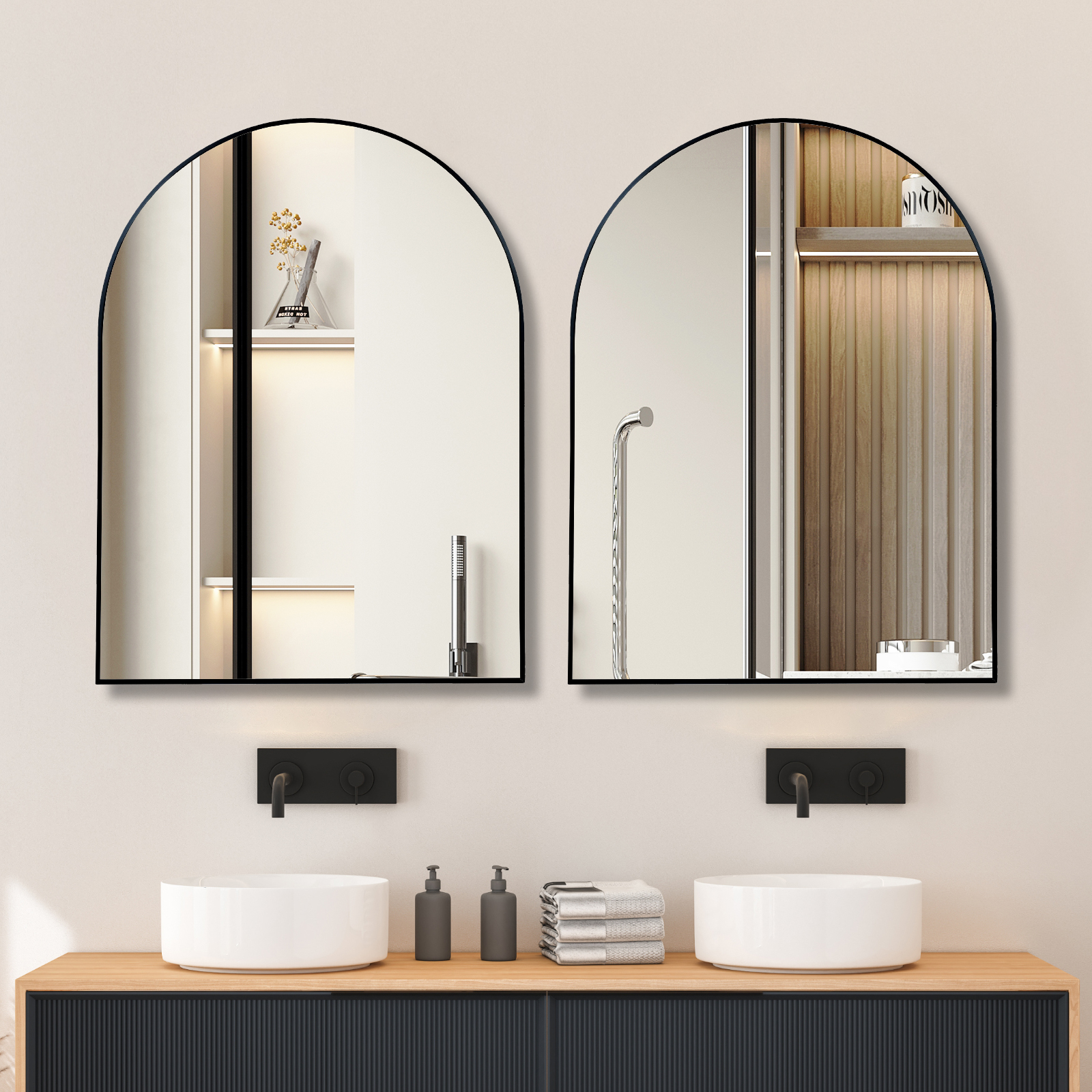 Miroir de salle de bain arqué avec cadre en métal noir de 30 x 40 pouces pour mur – Image 5