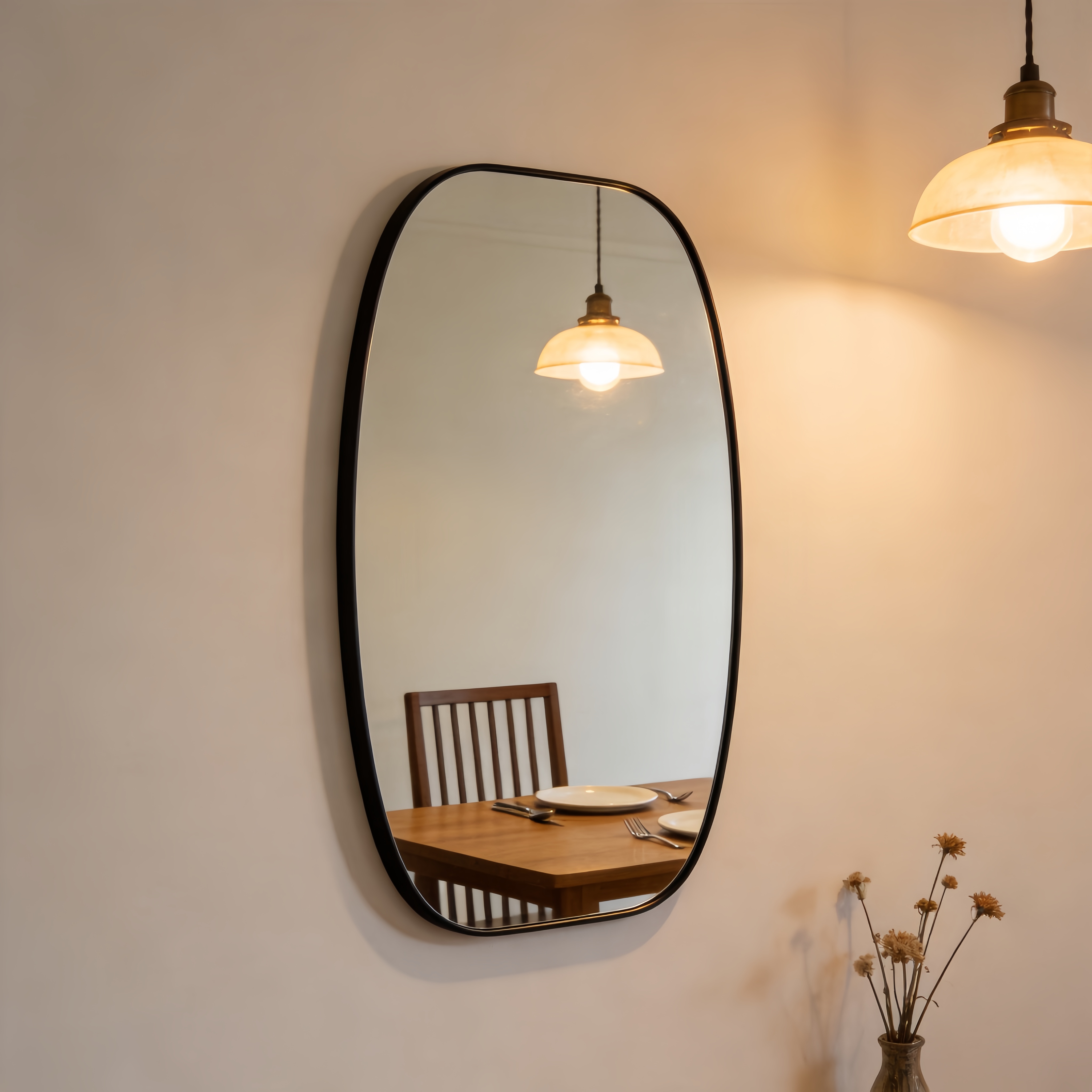 30x48 dans le miroir ovale de bathrrom de vanité encadré par métal noir pour le mur – Image 2