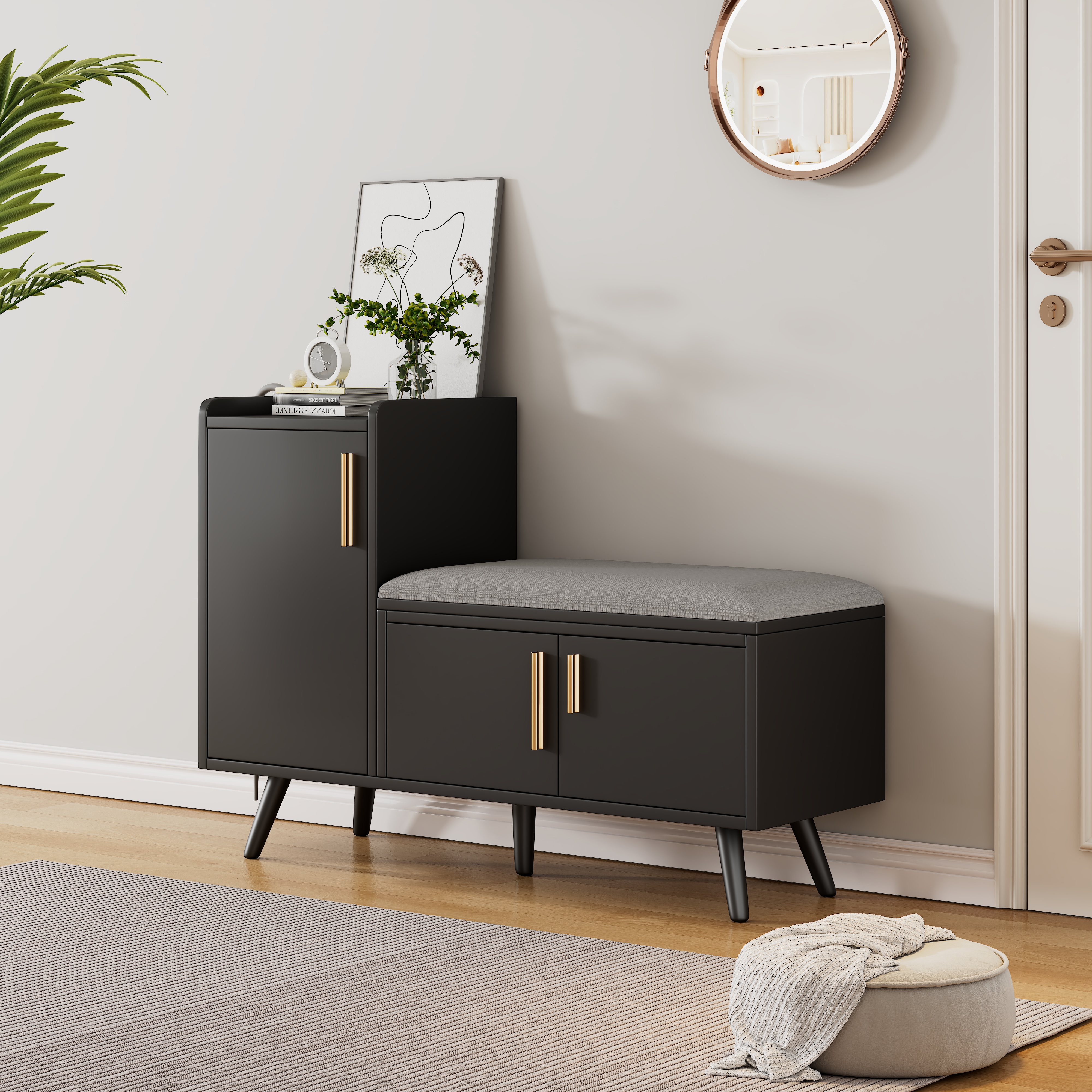 Modern Shoe Bench Storage Cabinet, Adjustable Space For Boots Or Heels — image 2