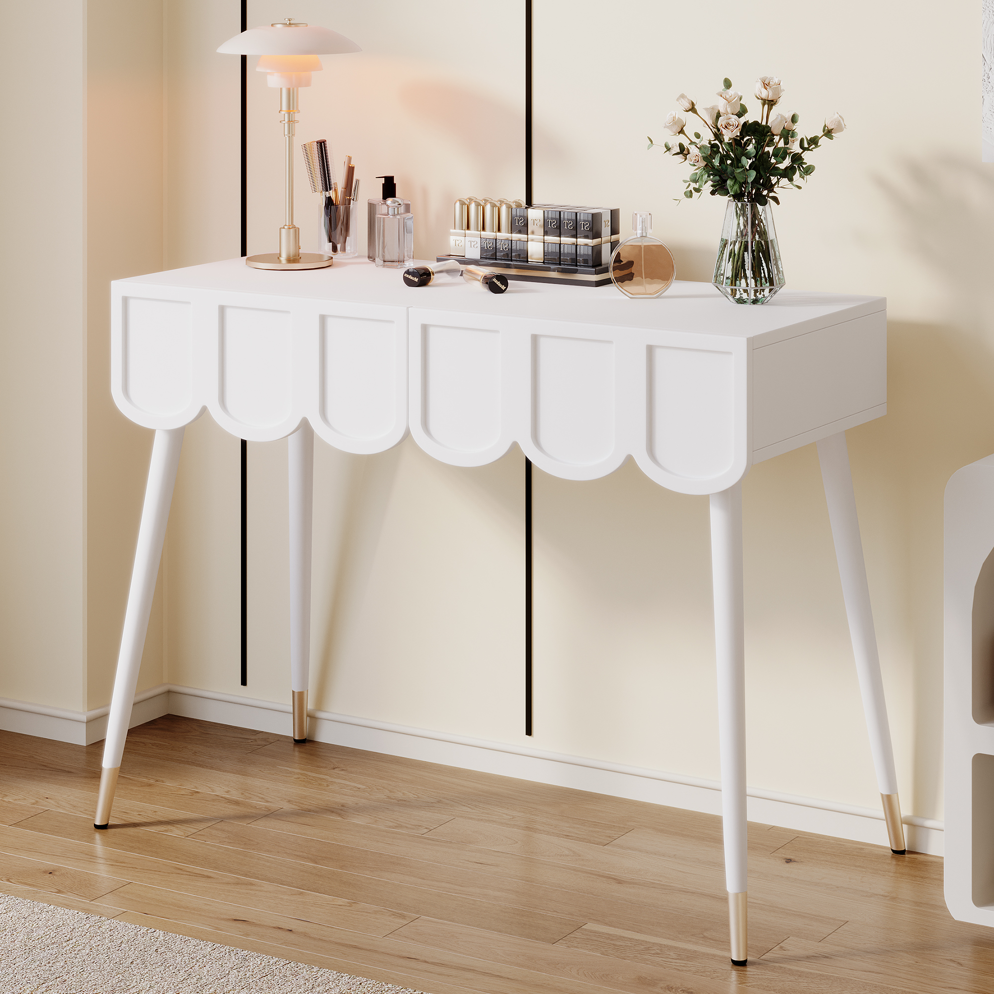 Vanity Table Dressing With 2 Drawers, Metal Legs, White, Dimensions W100 X D40 — image 4