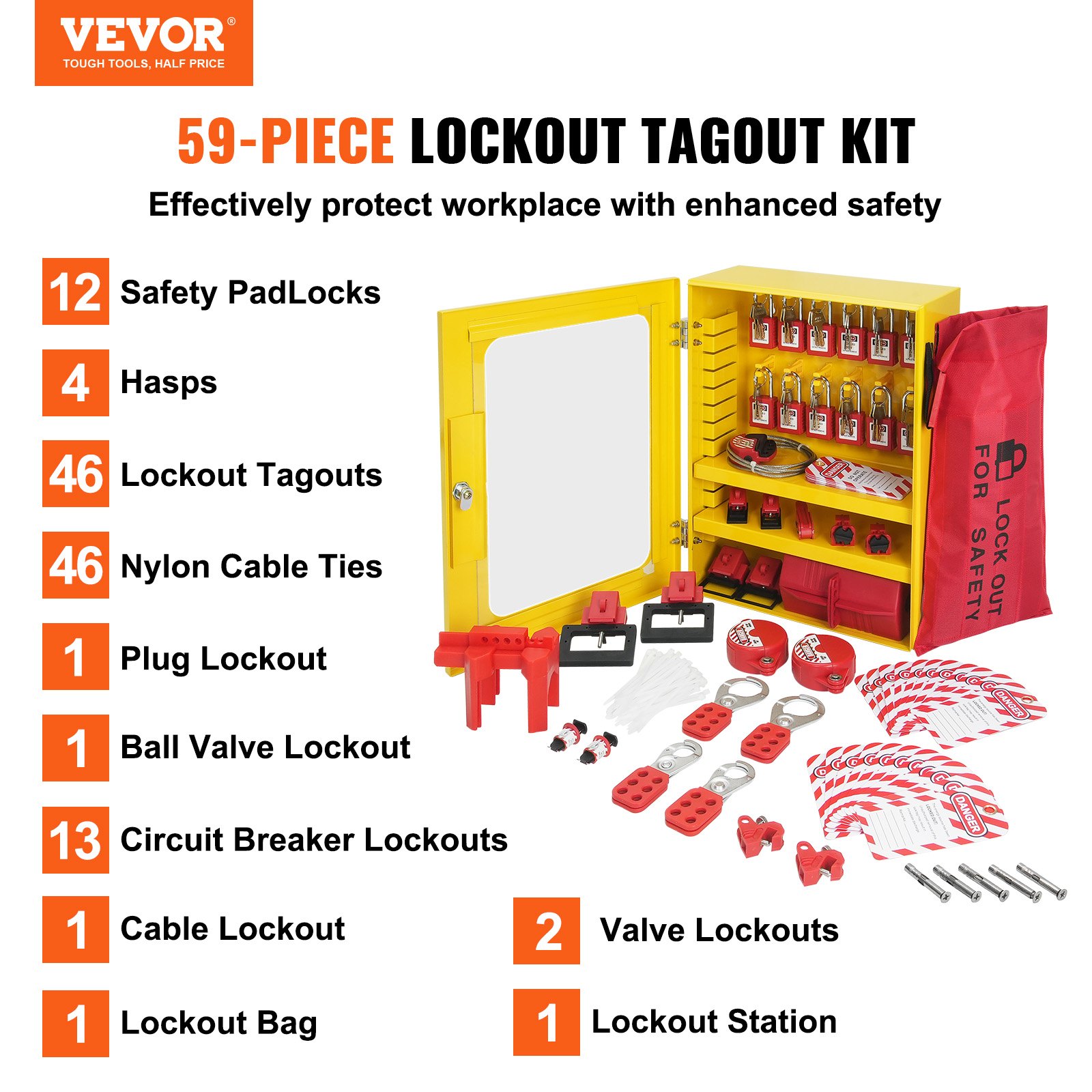 Electrical Lockout Tagout Kit, 59 PCS Safety Station With Padlocks, Hasps