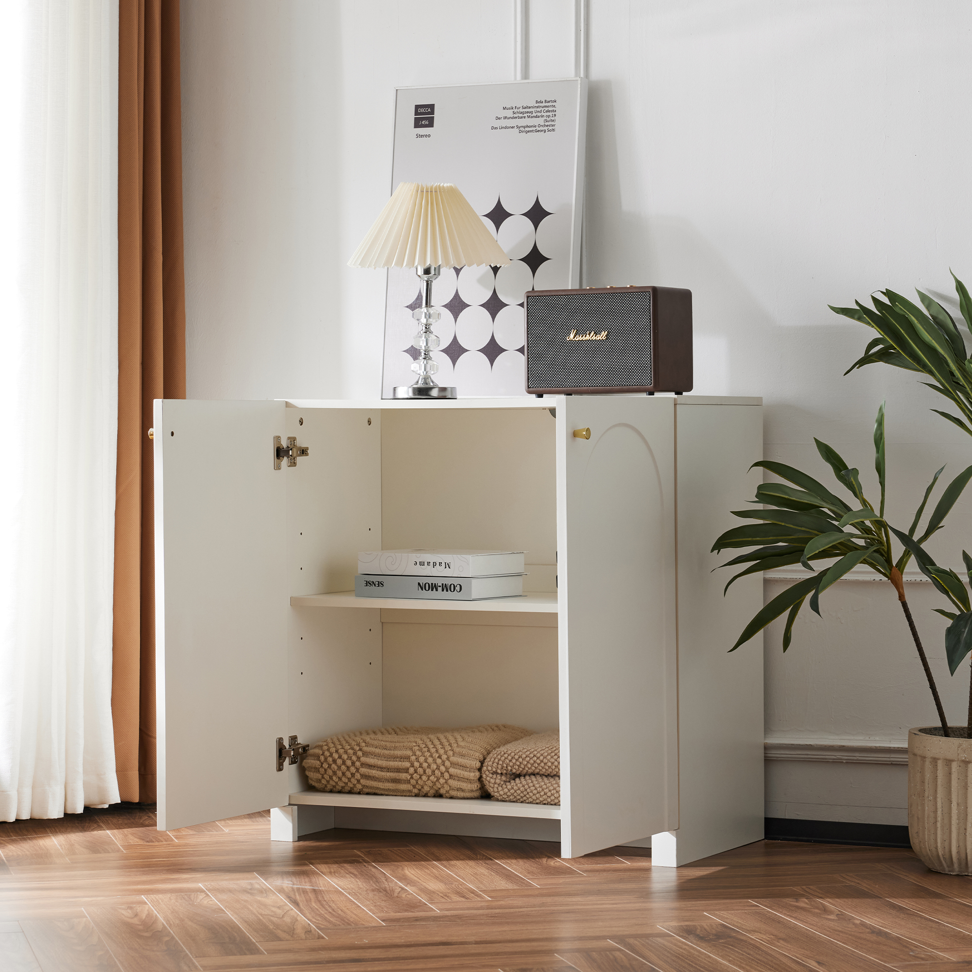 Storage Cabinet With 2 Doors, Wooden Buffet Sideboard Adjustable Shelf — image 2