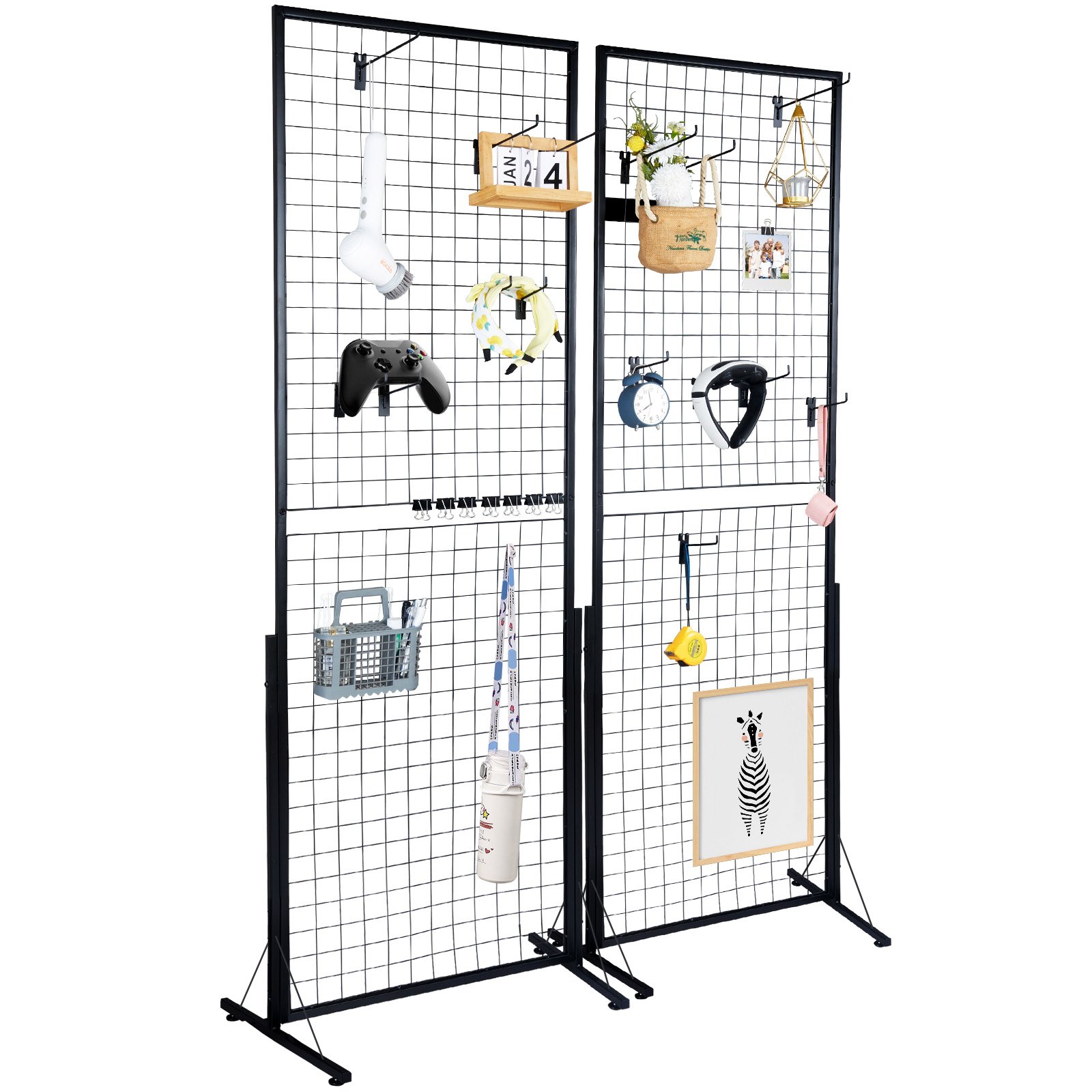 61 X170.7 Cm Grid Wall Panels Tower, 2 Packs Wire Gridwall Display Racks With T-Base Floorstanding, Double Side Gridwall Panels For Art Craft Shows, Retail Display With Extra Clips And Hooks product image