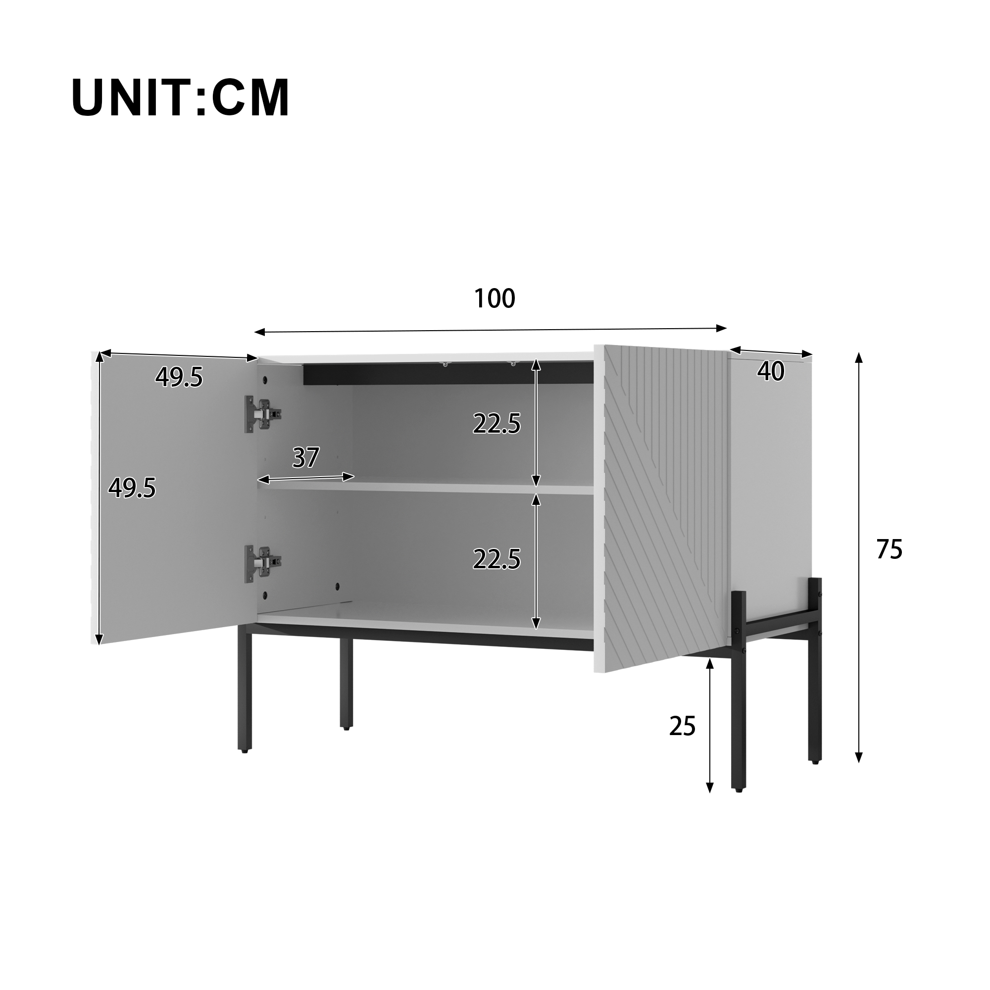 Modern Sideboard Cabinet With 2 Doors And Metal Legs, Buffet Storage Line — image 2